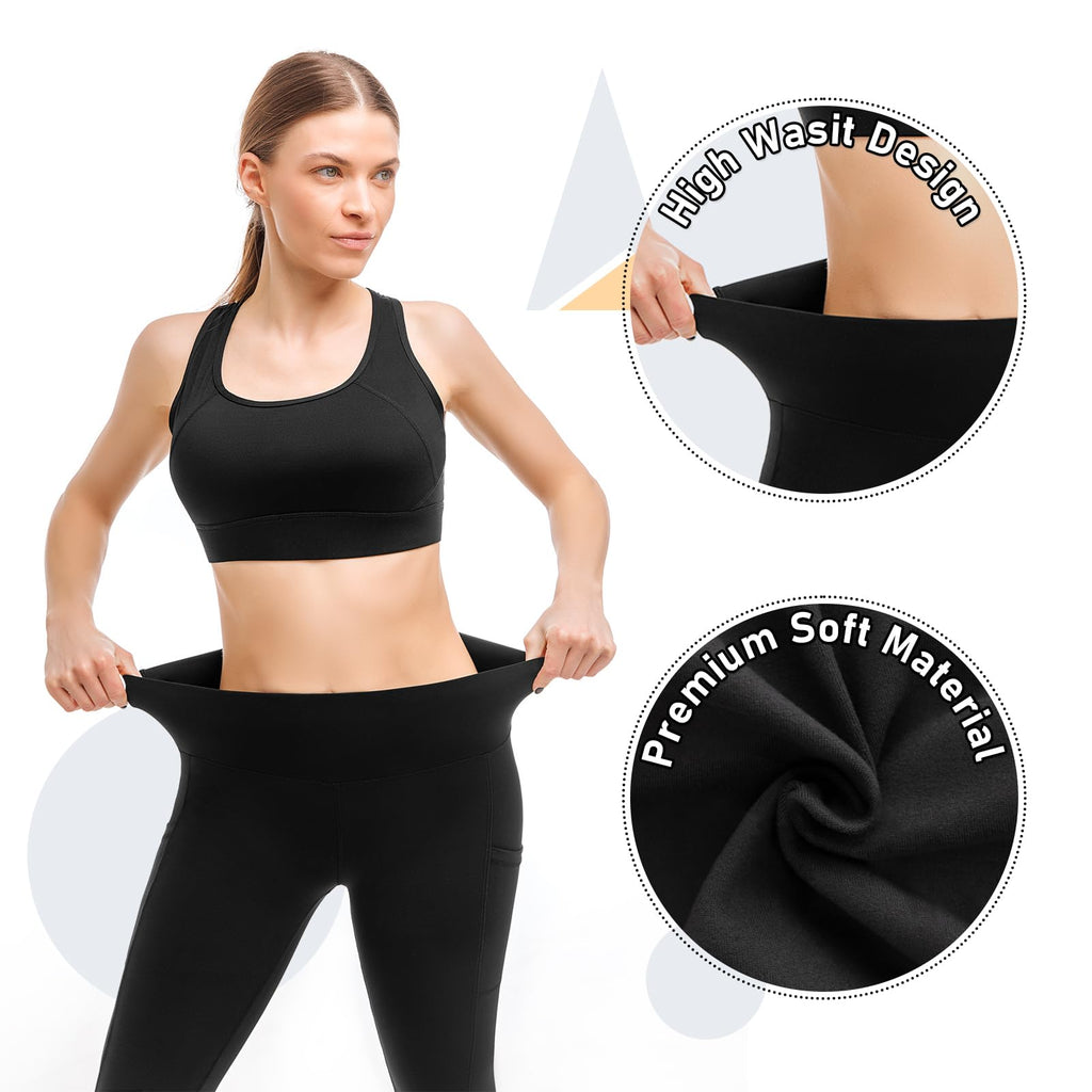 Leafigure 2 Pack Gym Leggings for Women High Waist Opaque Leggings with Pockets for Workout Sport Yoga Running