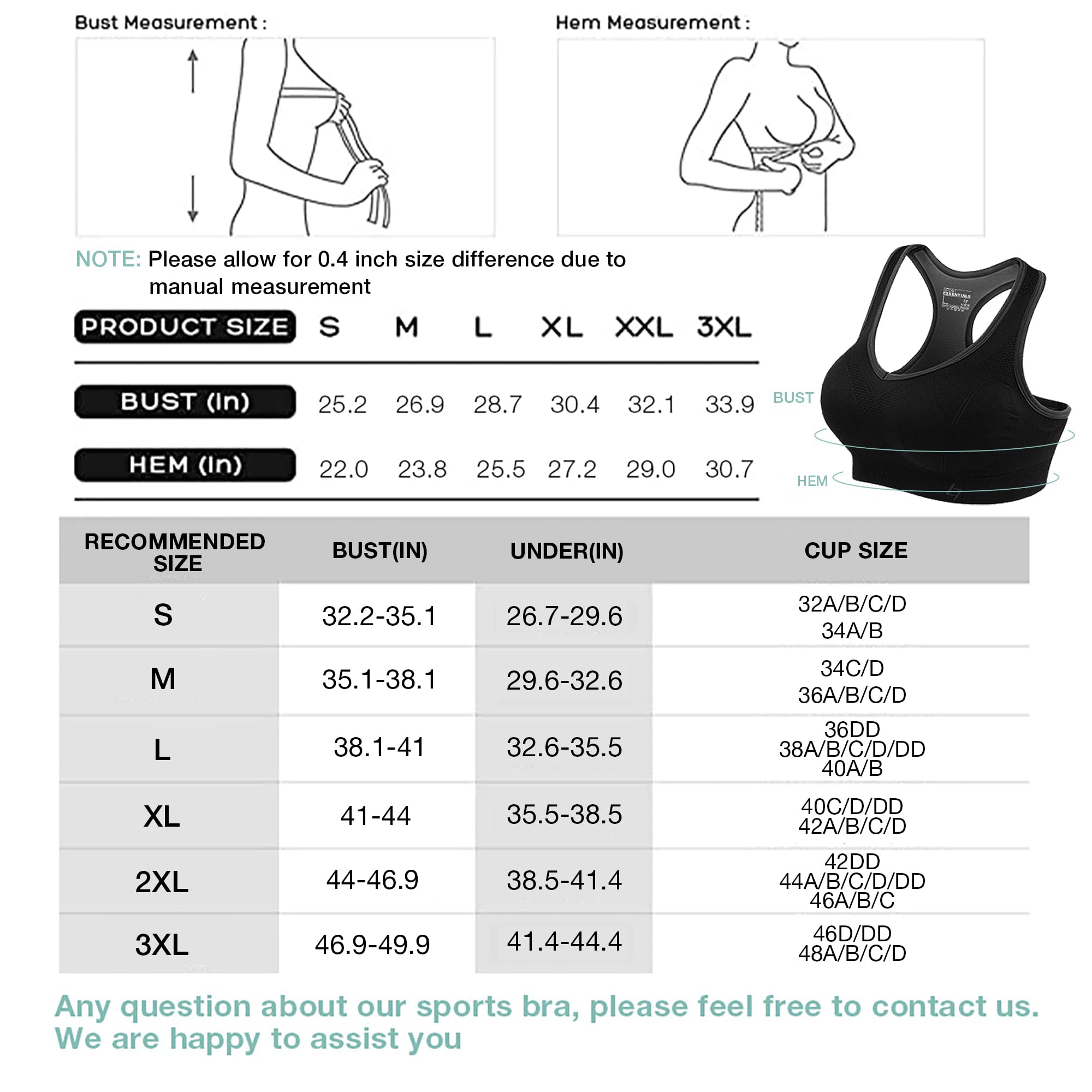 FITTIN Racerback Sports Bra for Women - Padded Seamless Activewear Bras for Yoga Gym Workout Fitness