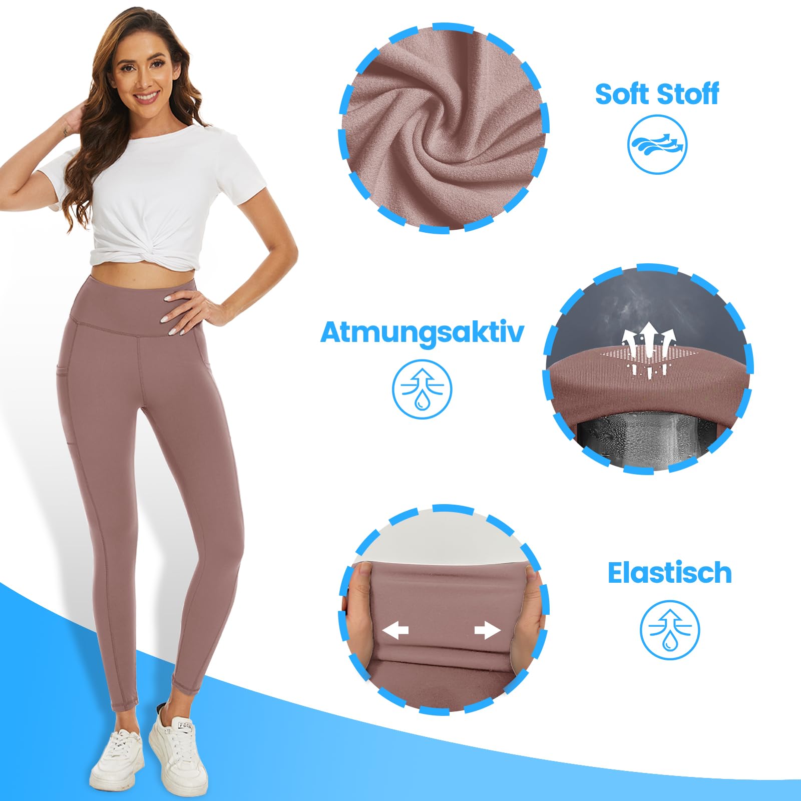 DDOBB 2 Pack Leggings for Women High Waisted Black Gym Leggings with Pockets Tummy Control Stretchy Pants Trousers for Fitness Yoga Running Regular Plus Size
