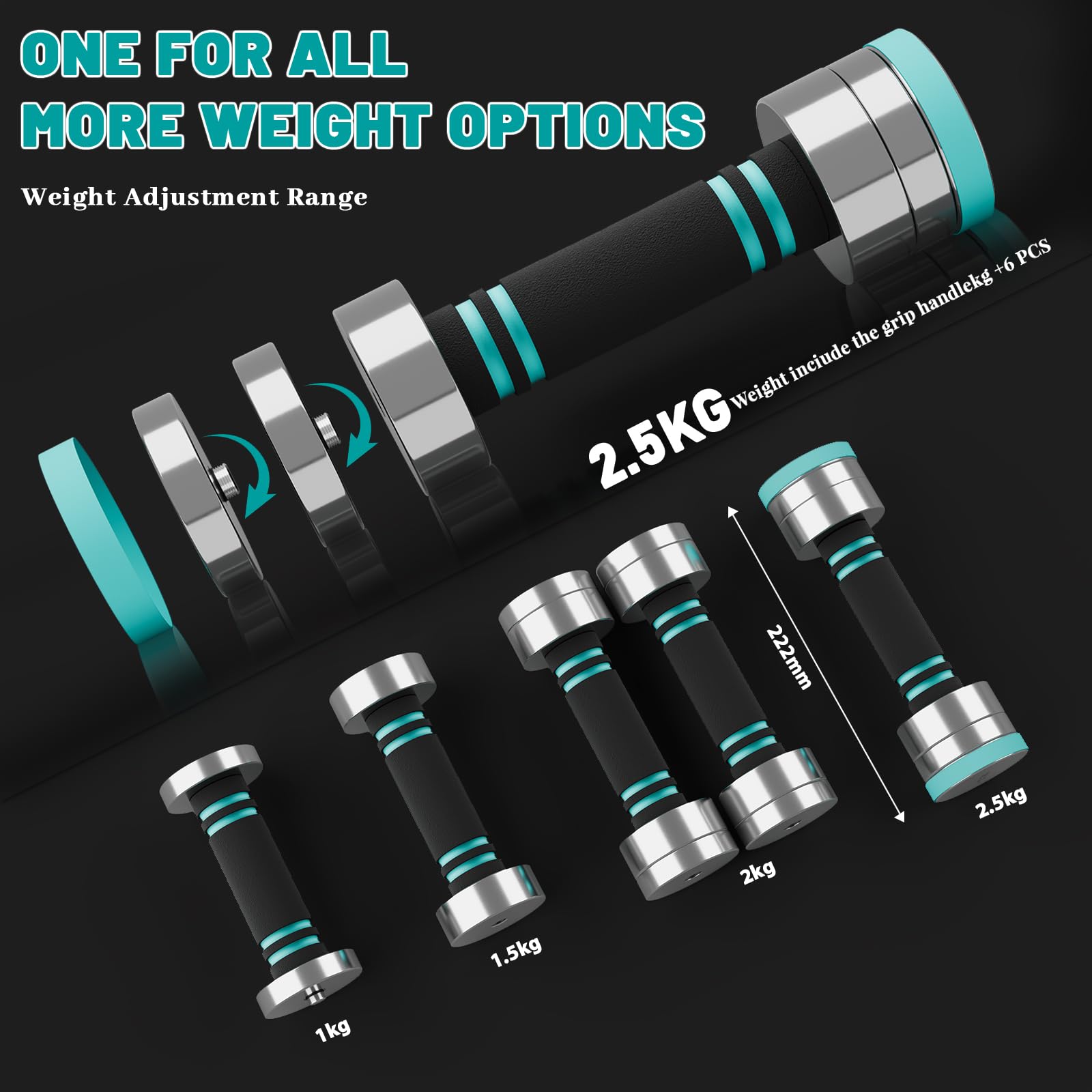 Dripex Steel Adjustable Dumbbells Set 2.5kg 5kg 7.5kg 10kg 15kg 25kg Dumbbells Pair Hand Weights with Foam Handle for Men Women Home Gym Fitness Dumbbell Training