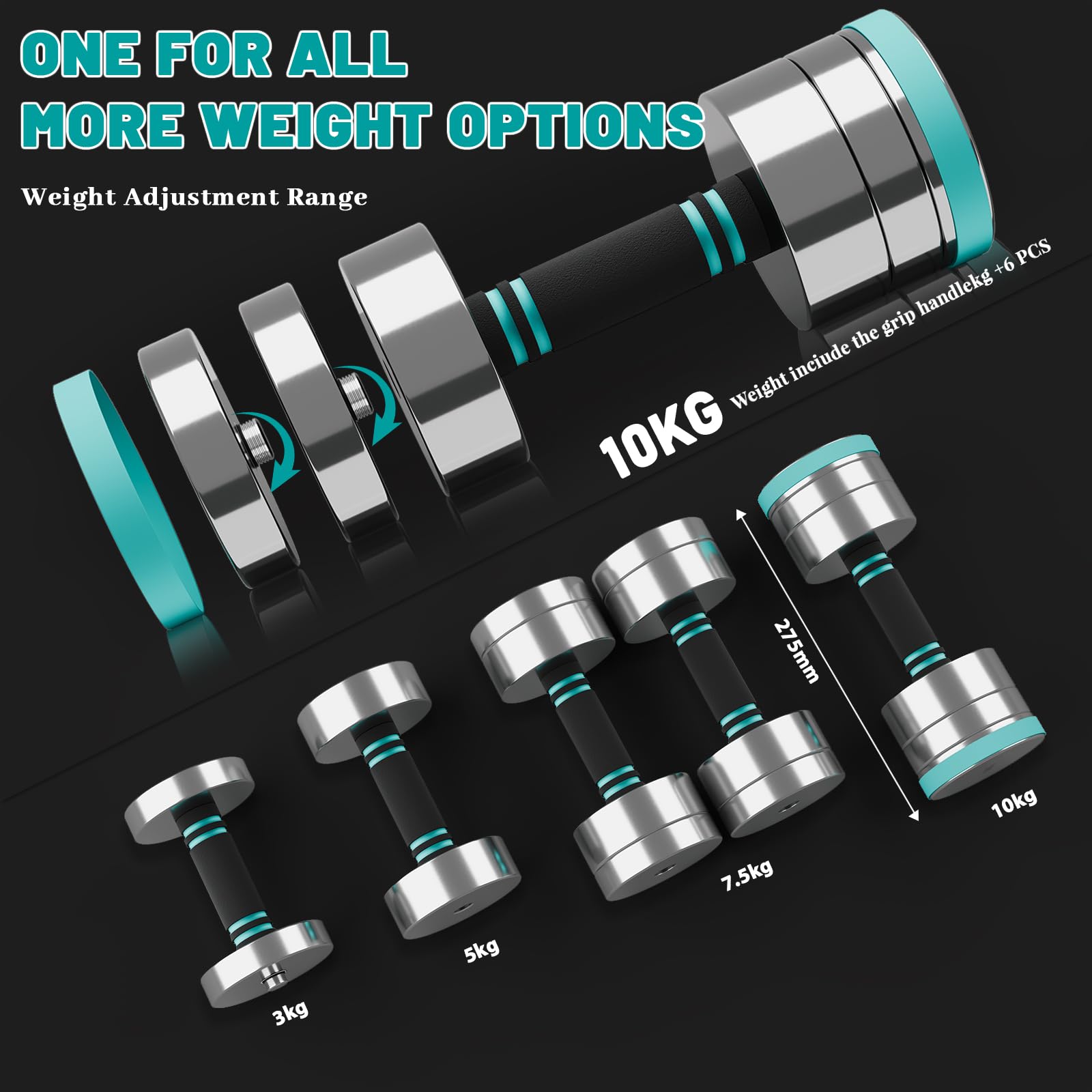 Dripex Steel Adjustable Dumbbells Set 2.5kg 5kg 7.5kg 10kg 15kg 25kg Dumbbells Pair Hand Weights with Foam Handle for Men Women Home Gym Fitness Dumbbell Training