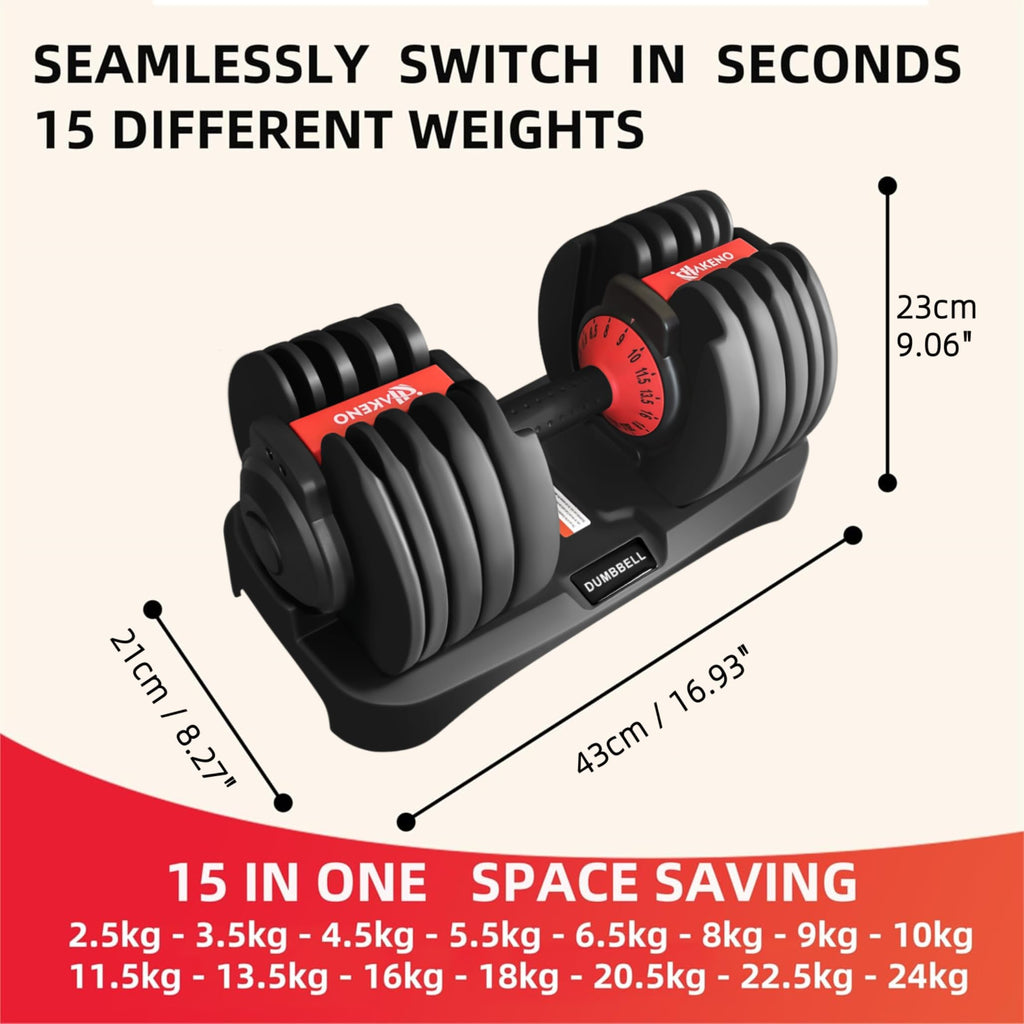 HAKENO 2x24 kg/40 kg Adjustable Dumbbells 15 in 1 Dumbbell Set Adjustable Space-saving Dumbbells, Strength Training and Home Training Variable Weights Space Saving (24-40 kg)