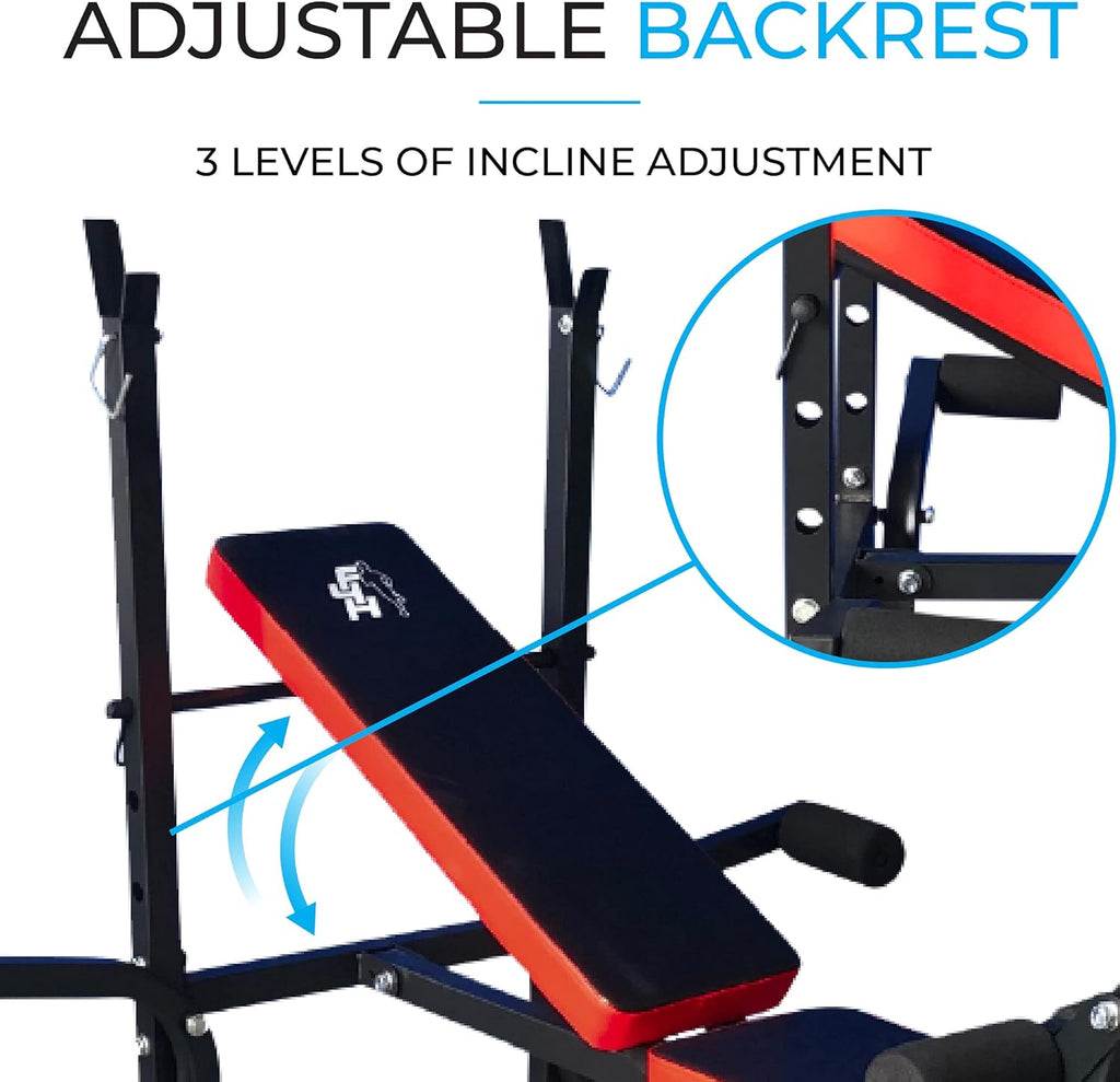 Fit4home Weights Bench With Barbell Rack | Adjustable Home Training Gym Workout Fitness Bench | TF-1001 Black