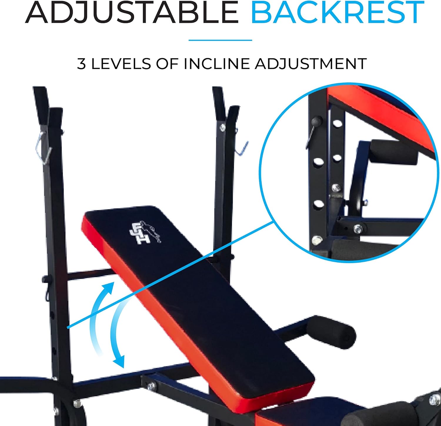 Fit4home Weights Bench With Barbell Rack | Adjustable Home Training Gym Workout Fitness Bench | TF-1001 Black