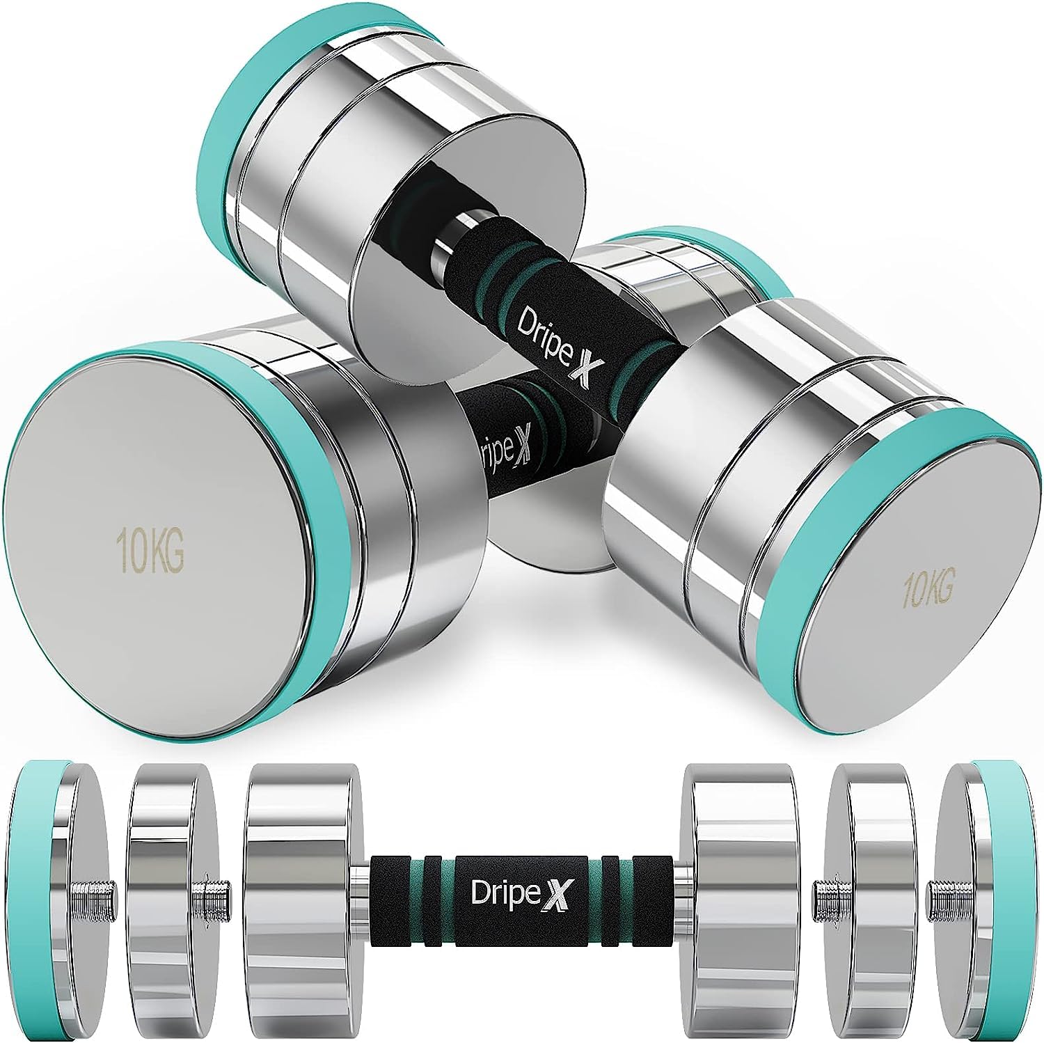 Dripex Steel Adjustable Dumbbells Set 2.5kg 5kg 7.5kg 10kg 15kg 25kg Dumbbells Pair Hand Weights with Foam Handle for Men Women Home Gym Fitness Dumbbell Training