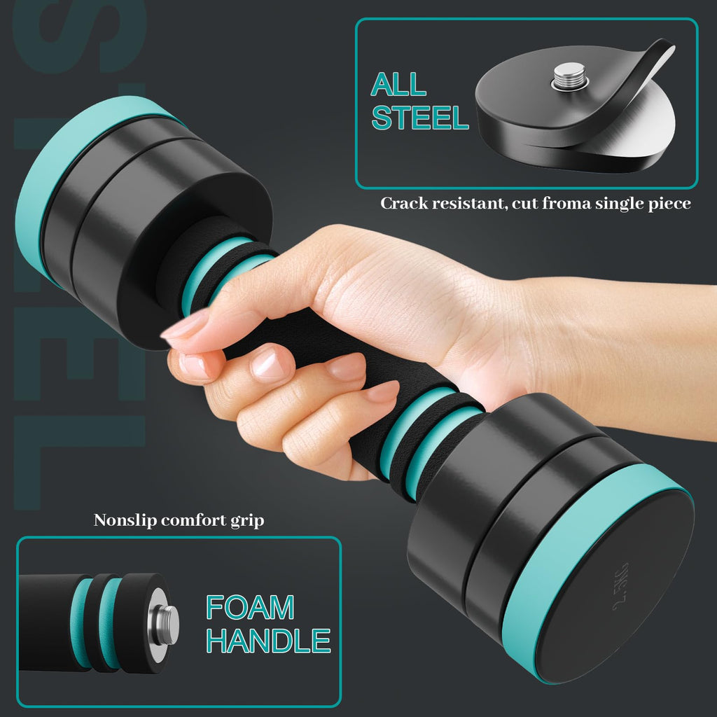 Dripex Steel Adjustable Dumbbells Set 2.5kg 5kg 7.5kg 10kg 15kg 25kg Dumbbells Pair Hand Weights with Foam Handle for Men Women Home Gym Fitness Dumbbell Training