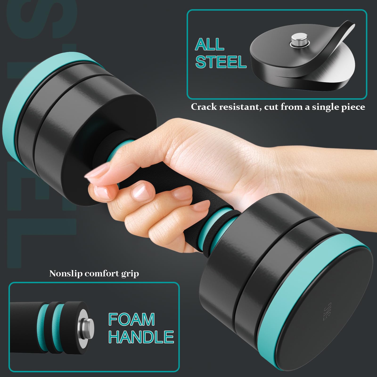 Dripex Steel Adjustable Dumbbells Set 2.5kg 5kg 7.5kg 10kg 15kg 25kg Dumbbells Pair Hand Weights with Foam Handle for Men Women Home Gym Fitness Dumbbell Training