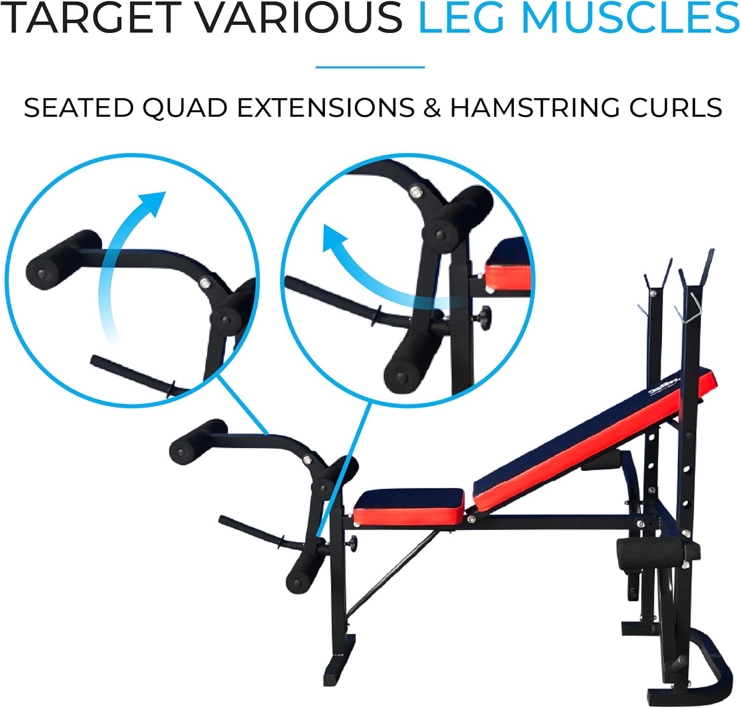 Fit4home Weights Bench With Barbell Rack | Adjustable Home Training Gym Workout Fitness Bench | TF-1001 Black