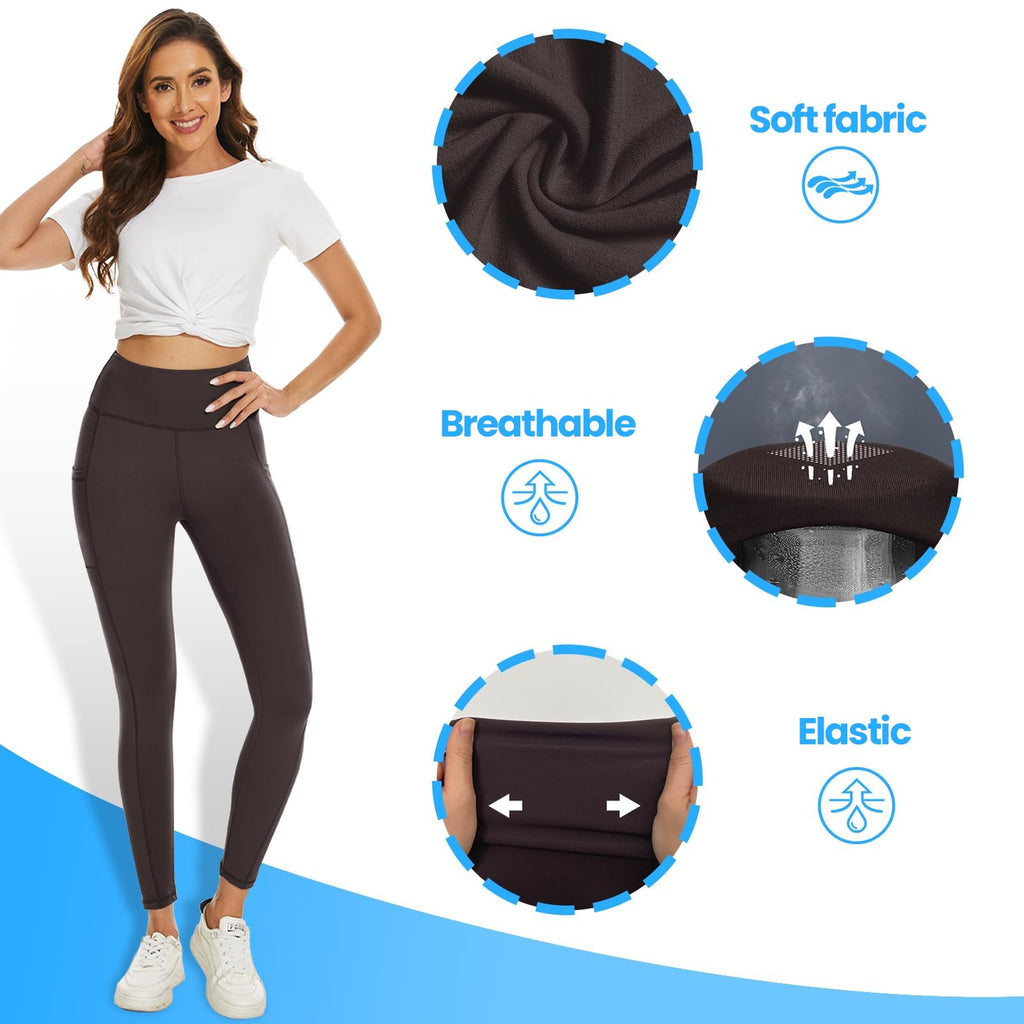DDOBB 2 Pack Leggings for Women High Waisted Black Gym Leggings with Pockets Tummy Control Stretchy Pants Trousers for Fitness Yoga Running Regular Plus Size