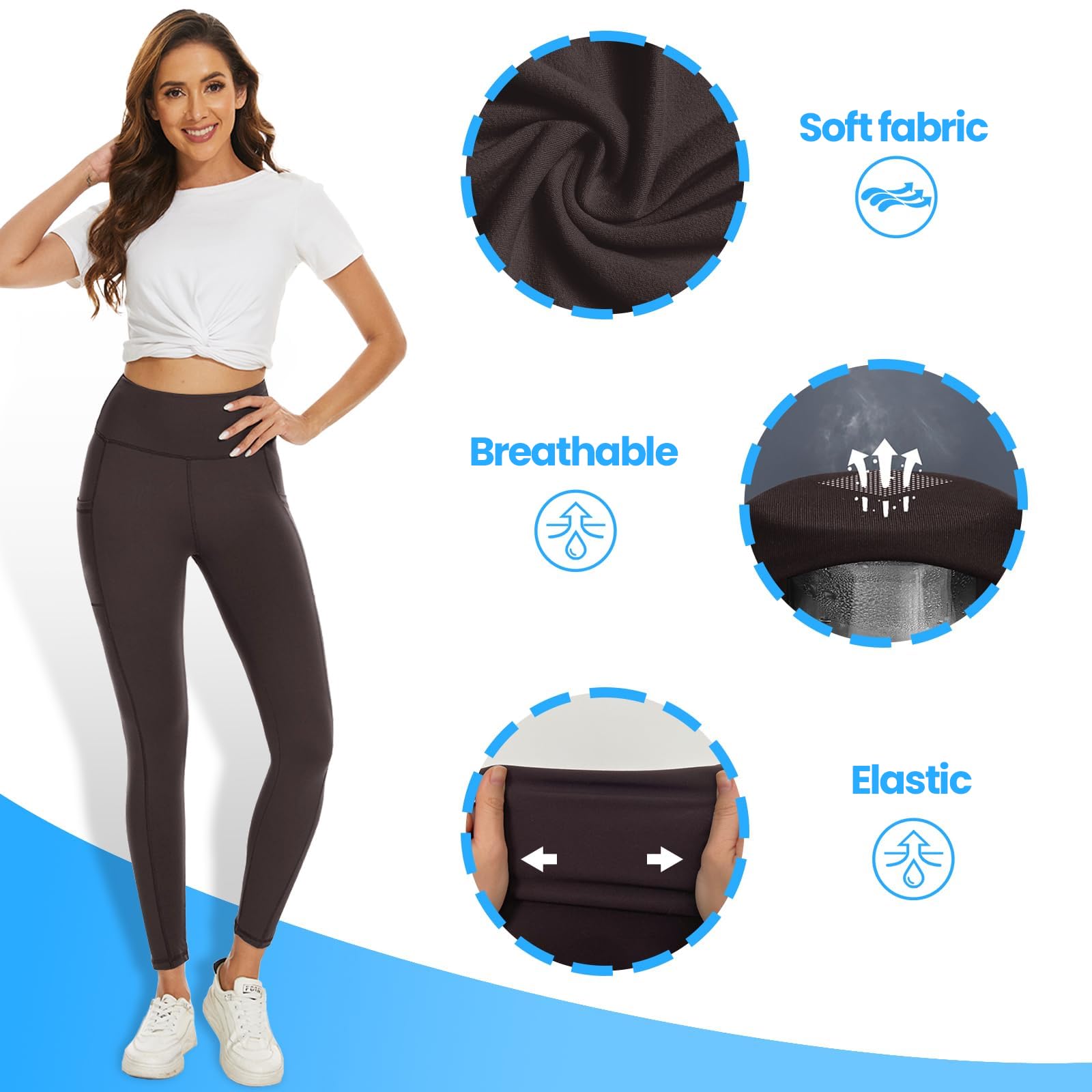 DDOBB 2 Pack Leggings for Women High Waisted Black Gym Leggings with Pockets Tummy Control Stretchy Pants Trousers for Fitness Yoga Running Regular Plus Size