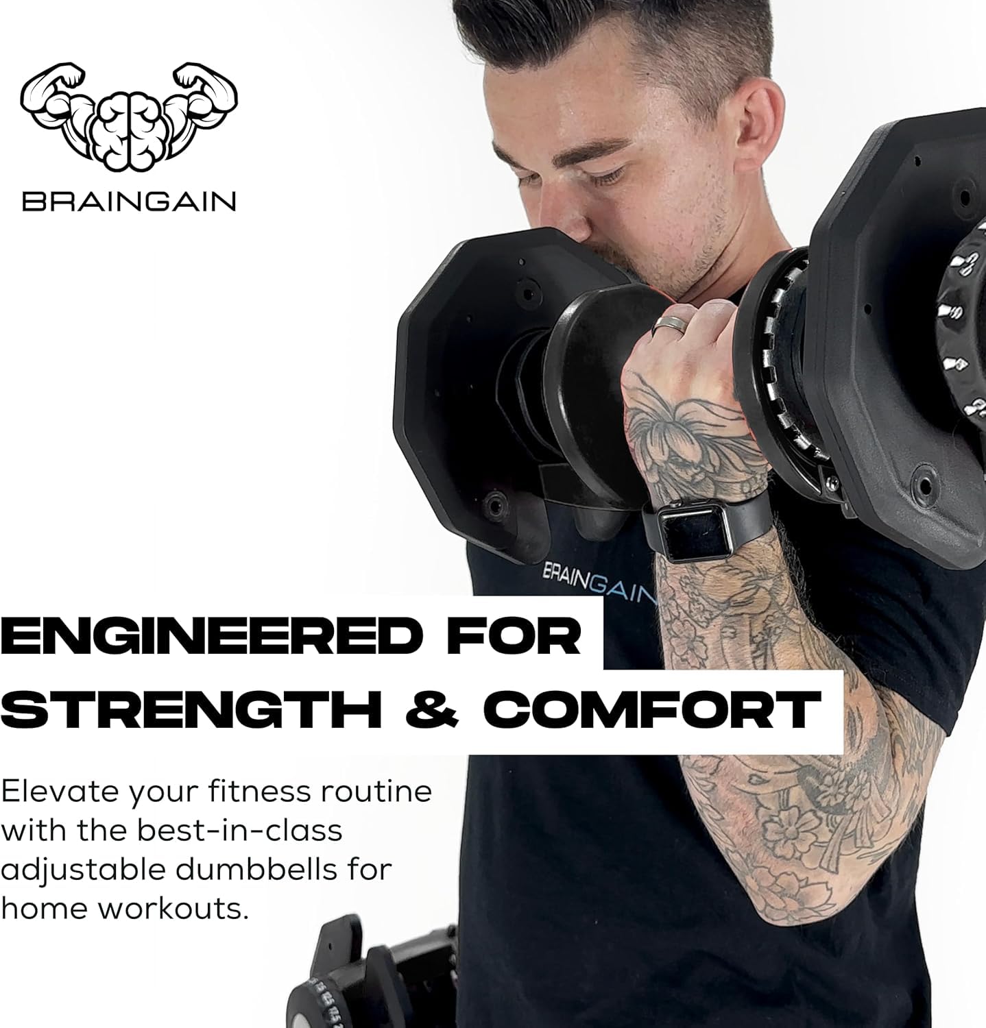 BRAINGAIN Adjustable Dumbbells Set – 15-in-1 & 17-in-1 Pairs | 24kg & 40kg Options | Space-Saving Home Gym Weights | Smart Click Technology | Durable Design