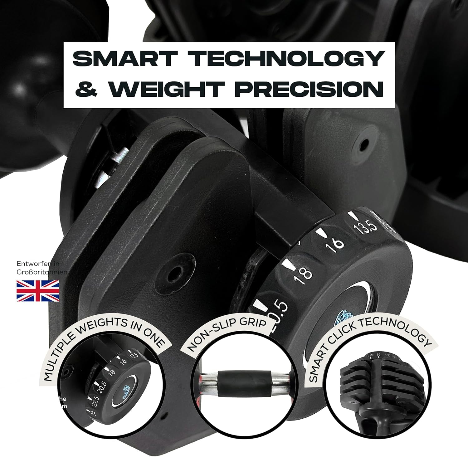BRAINGAIN Adjustable Dumbbells Set – 15-in-1 & 17-in-1 Pairs | 24kg & 40kg Options | Space-Saving Home Gym Weights | Smart Click Technology | Durable Design