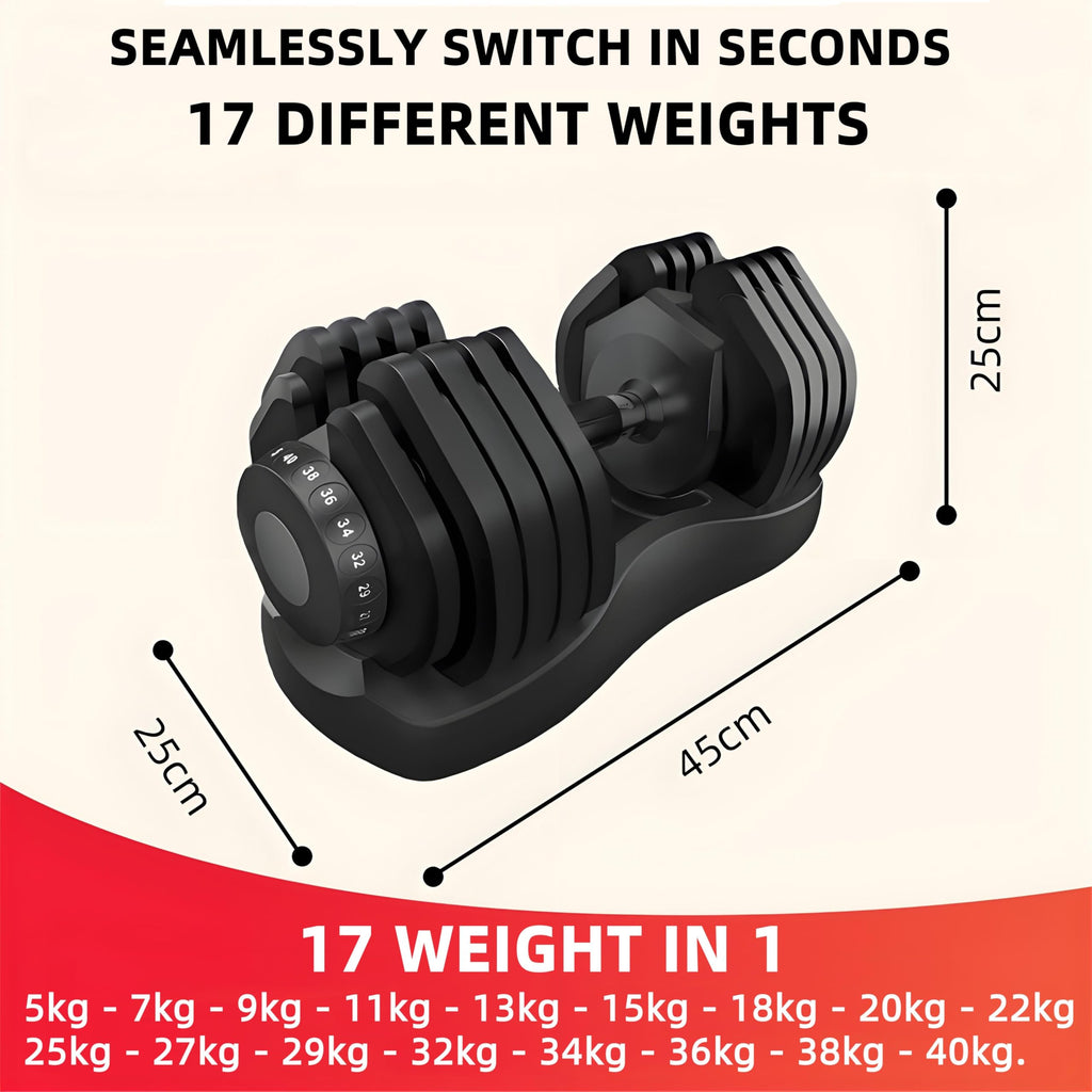 HAKENO 2x24 kg/40 kg Adjustable Dumbbells 15 in 1 Dumbbell Set Adjustable Space-saving Dumbbells, Strength Training and Home Training Variable Weights Space Saving (24-40 kg)