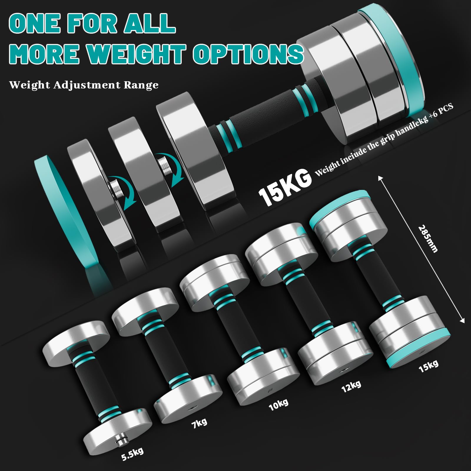 Dripex Steel Adjustable Dumbbells Set 2.5kg 5kg 7.5kg 10kg 15kg 25kg Dumbbells Pair Hand Weights with Foam Handle for Men Women Home Gym Fitness Dumbbell Training