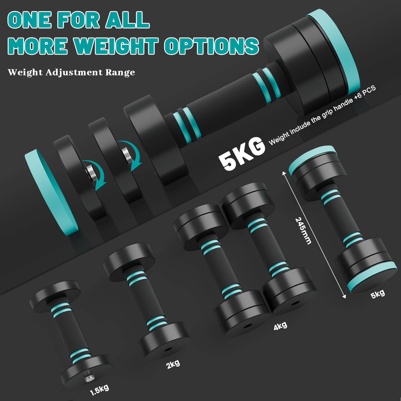 Dripex Steel Adjustable Dumbbells Set 2.5kg 5kg 7.5kg 10kg 15kg 25kg Dumbbells Pair Hand Weights with Foam Handle for Men Women Home Gym Fitness Dumbbell Training