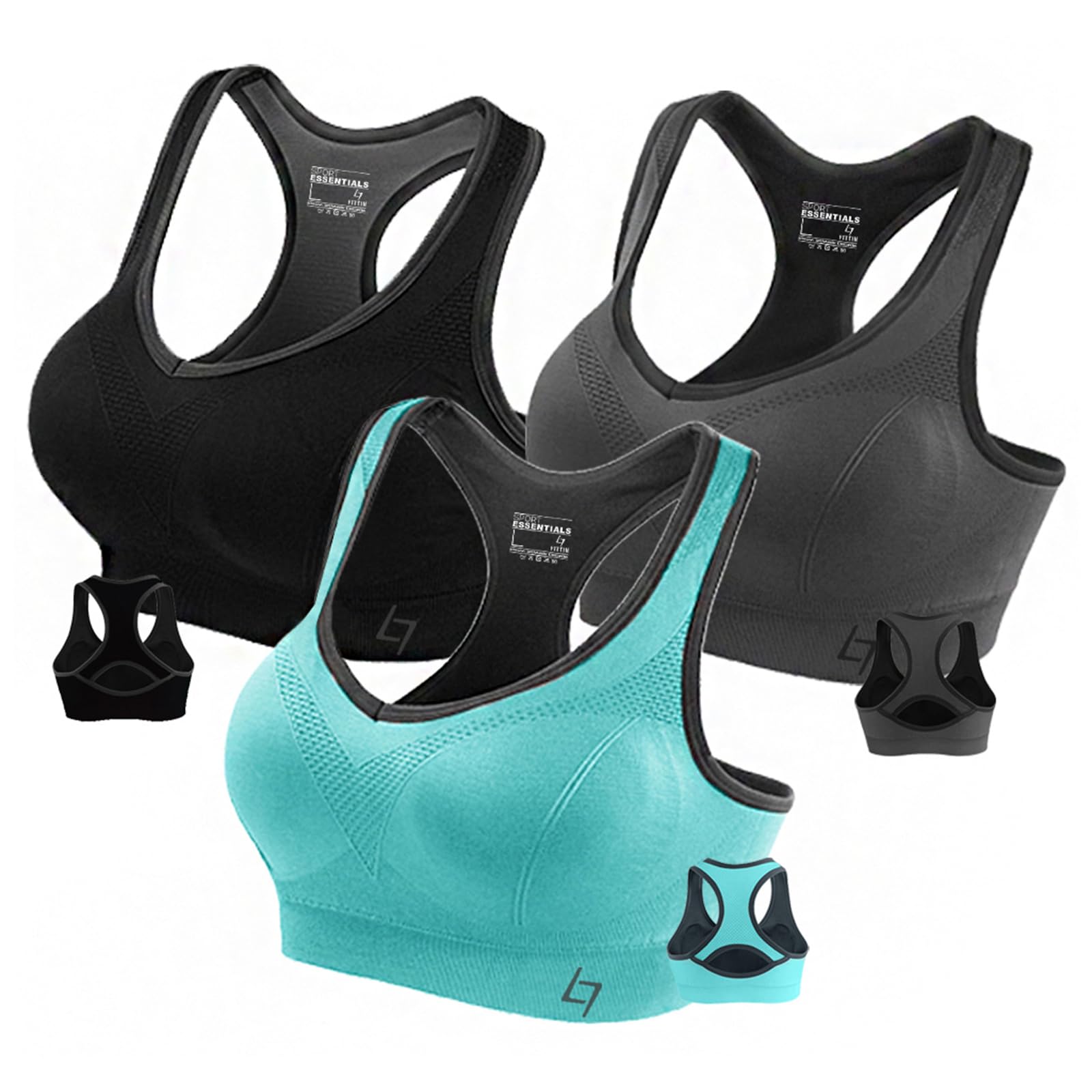 FITTIN Racerback Sports Bra for Women - Padded Seamless Activewear Bras for Yoga Gym Workout Fitness