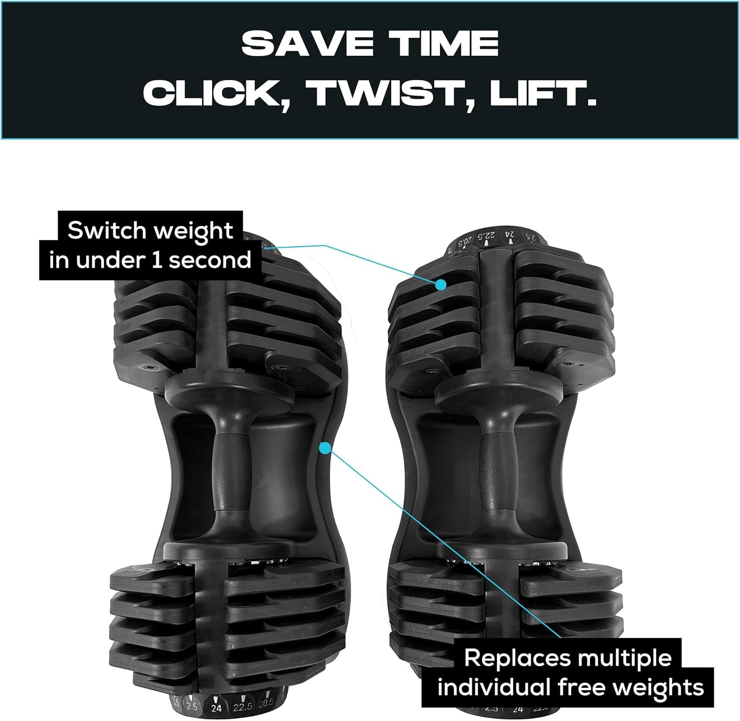 BRAINGAIN Adjustable Dumbbells Set – 15-in-1 & 17-in-1 Pairs | 24kg & 40kg Options | Space-Saving Home Gym Weights | Smart Click Technology | Durable Design