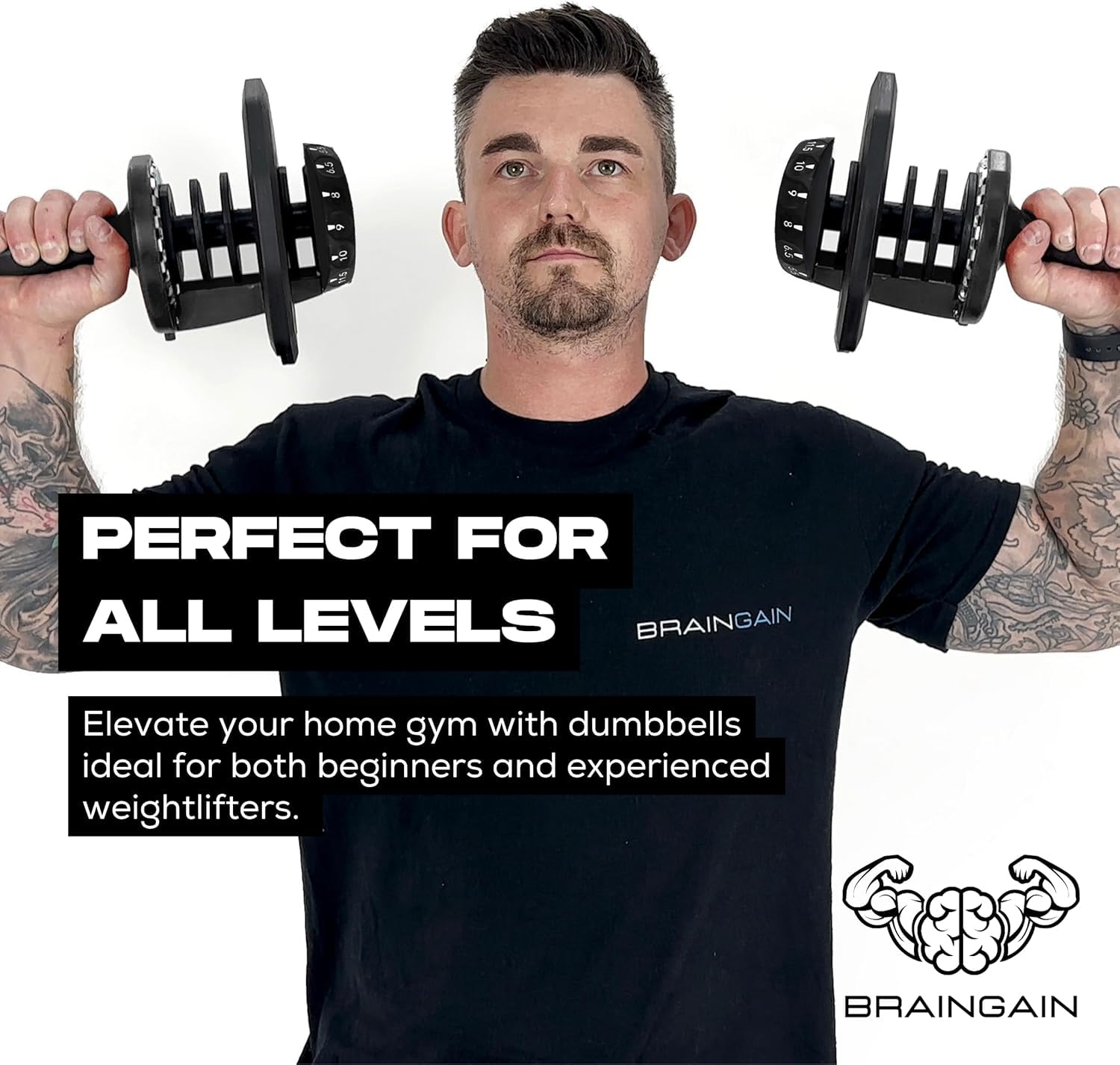 BRAINGAIN Adjustable Dumbbells Set – 15-in-1 & 17-in-1 Pairs | 24kg & 40kg Options | Space-Saving Home Gym Weights | Smart Click Technology | Durable Design