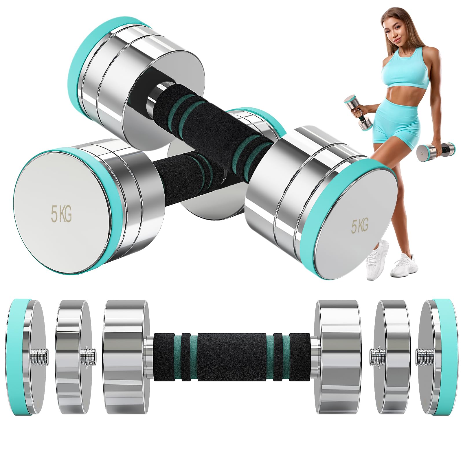 Dripex Steel Adjustable Dumbbells Set 2.5kg 5kg 7.5kg 10kg 15kg 25kg Dumbbells Pair Hand Weights with Foam Handle for Men Women Home Gym Fitness Dumbbell Training