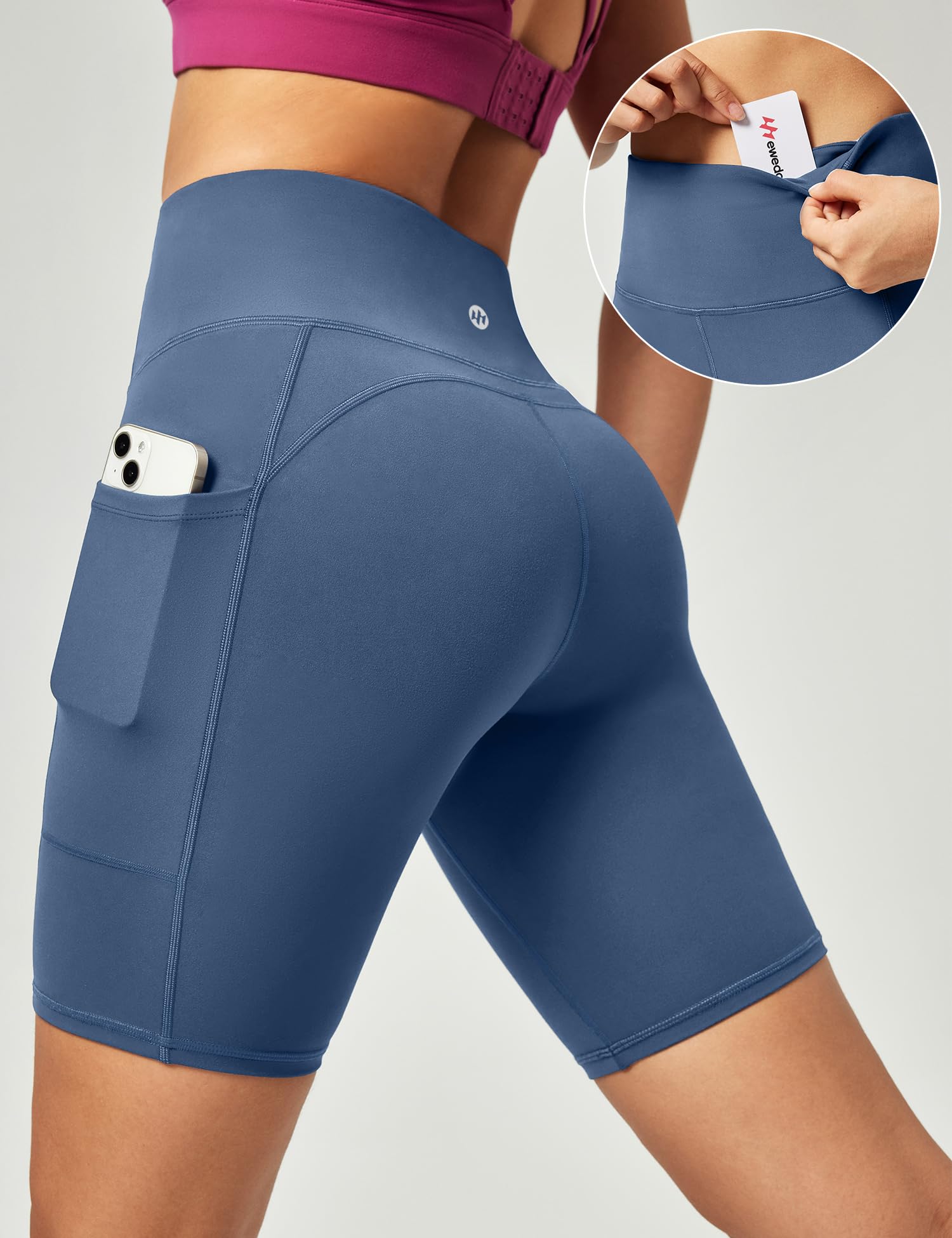 Ewedoos Cycling Shorts Women Running Gym Shorts for Women with Pockets High Waisted Tummy Control Soft Womens Sports Yoga Biker Workout Short