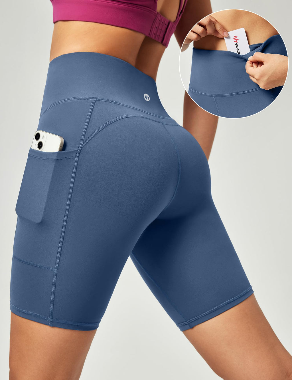 Ewedoos Cycling Shorts Women Running Gym Shorts for Women with Pockets High Waisted Tummy Control Soft Womens Sports Yoga Biker Workout Short