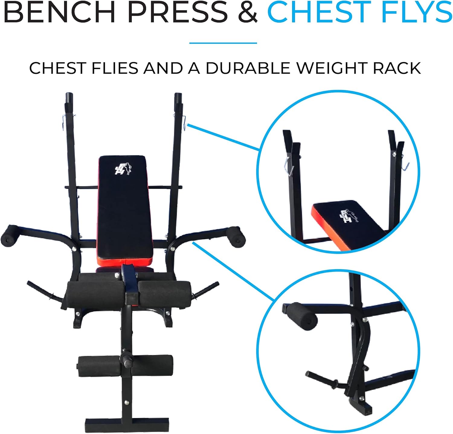 Fit4home Weights Bench With Barbell Rack | Adjustable Home Training Gym Workout Fitness Bench | TF-1001 Black