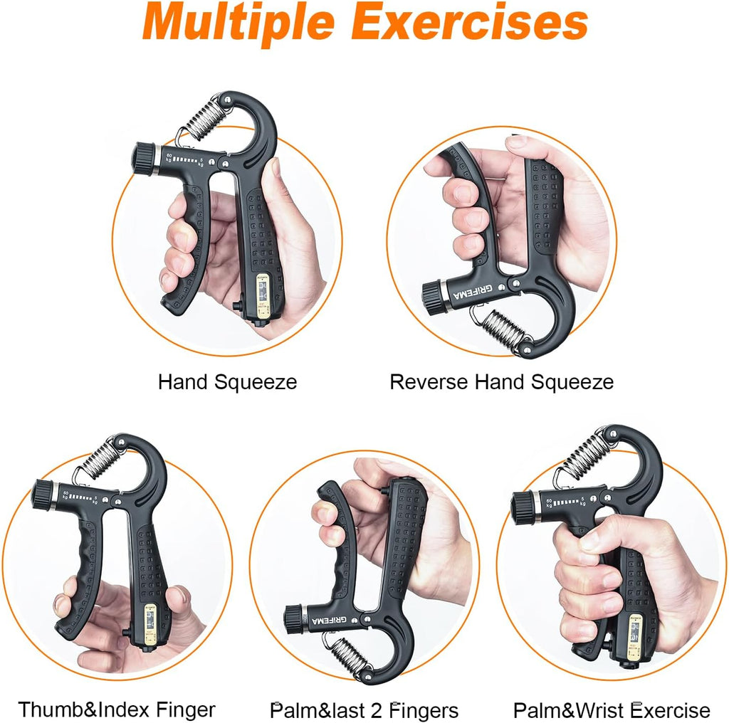 GRIFEMA GA5003 Hand Grips Strengthener, Forearm Strengthener, Hand Gripper with Counter, Adjustable Resistance 5-60kg, for Muscle Building and Injury Recovery
