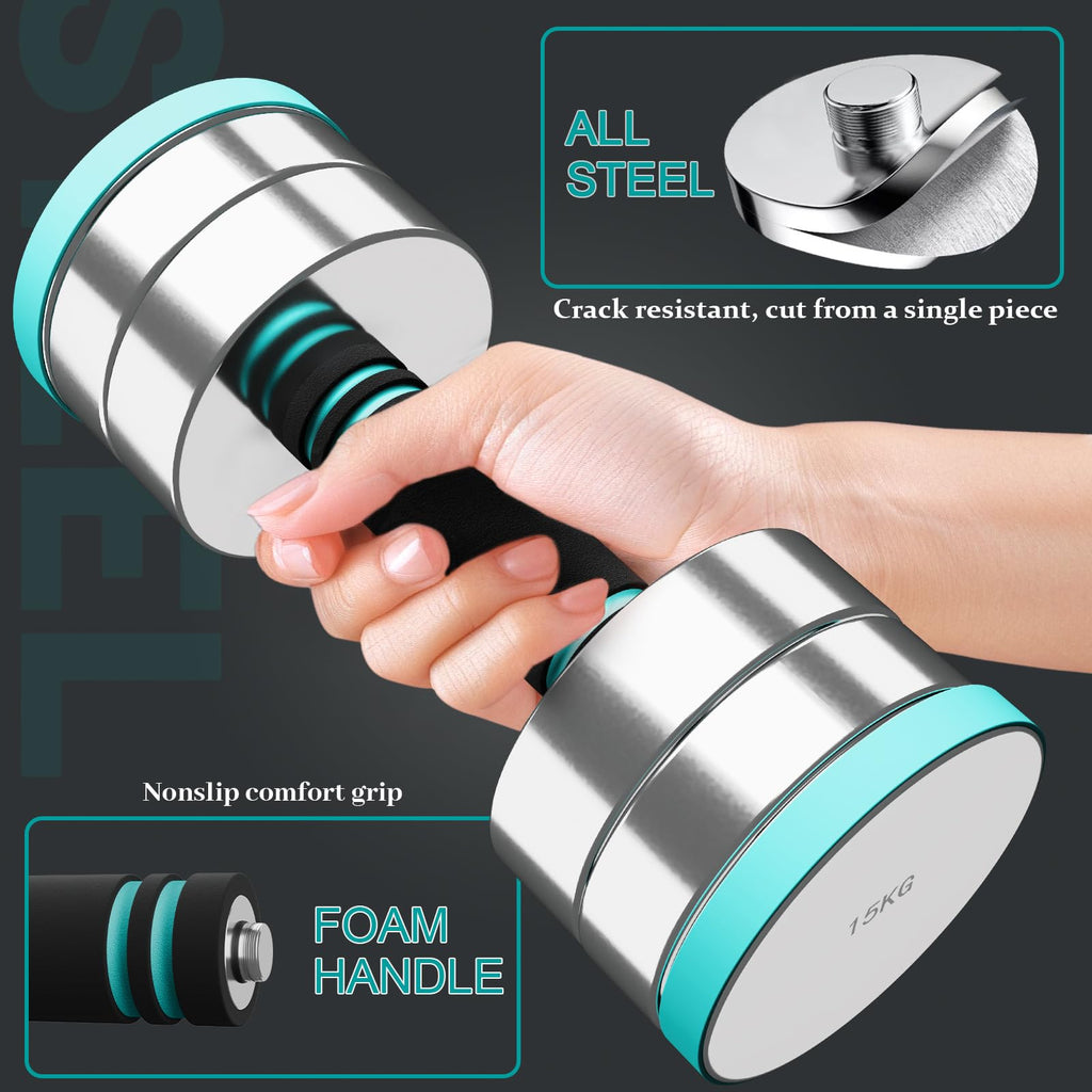 Dripex Steel Adjustable Dumbbells Set 2.5kg 5kg 7.5kg 10kg 15kg 25kg Dumbbells Pair Hand Weights with Foam Handle for Men Women Home Gym Fitness Dumbbell Training