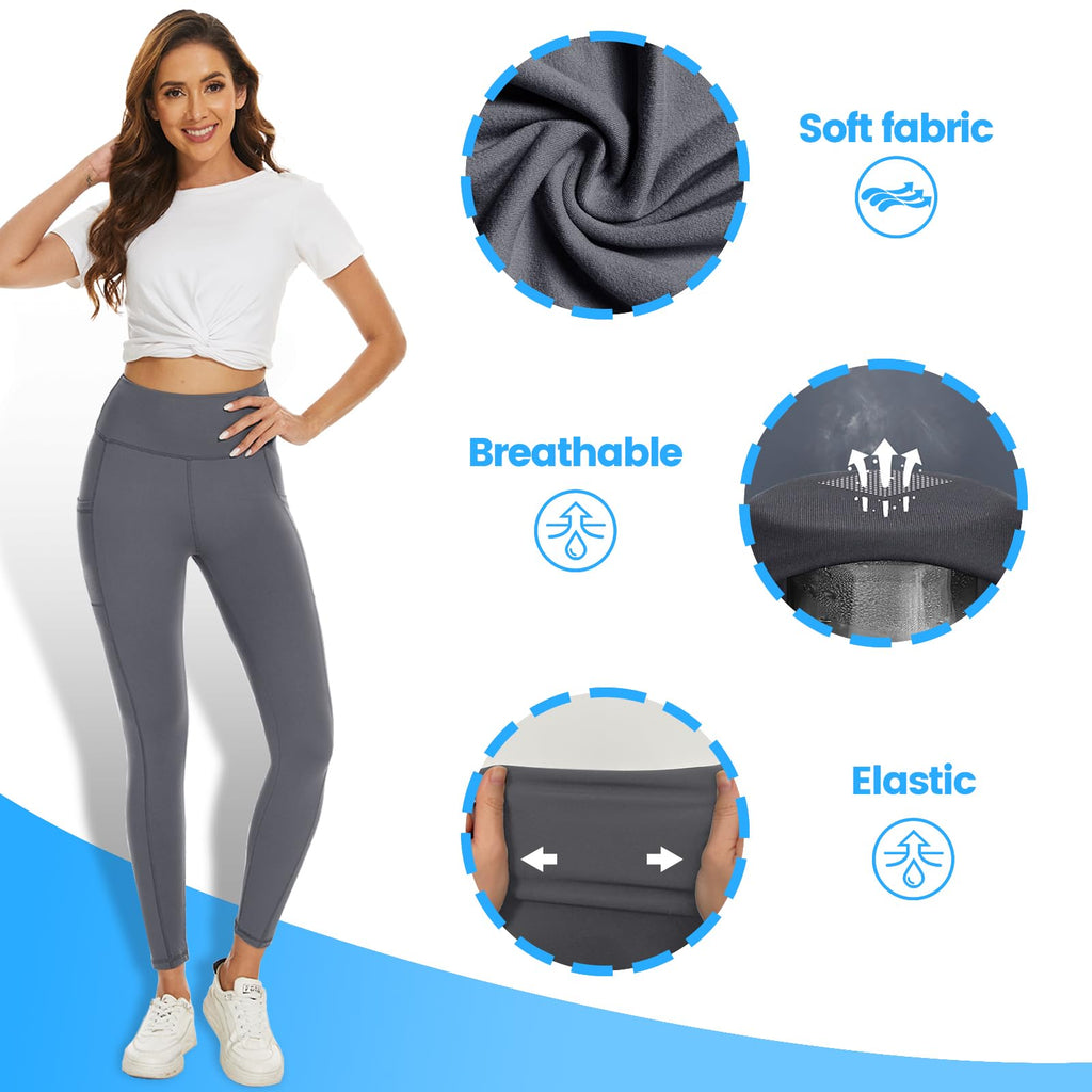 DDOBB 2 Pack Leggings for Women High Waisted Black Gym Leggings with Pockets Tummy Control Stretchy Pants Trousers for Fitness Yoga Running Regular Plus Size