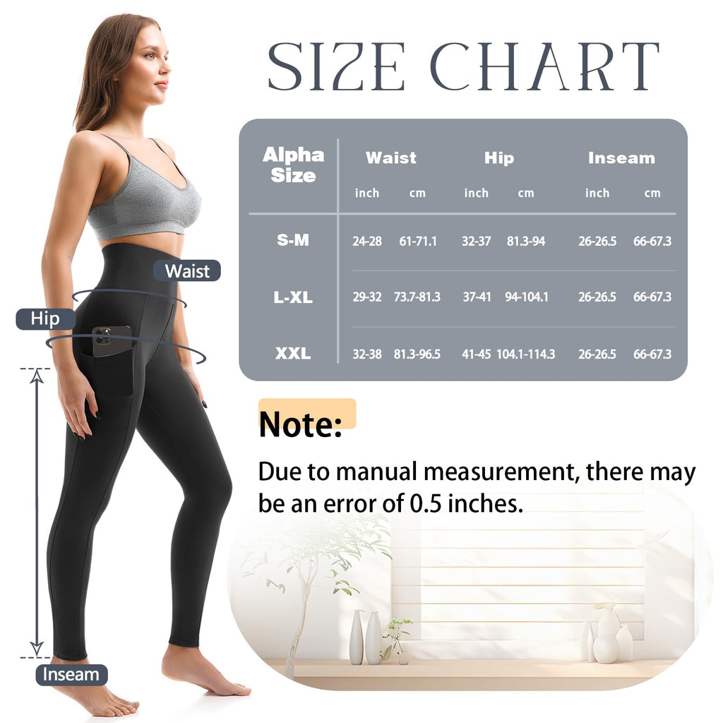 Leafigure 2 Pack Gym Leggings for Women High Waist Opaque Leggings with Pockets for Workout Sport Yoga Running