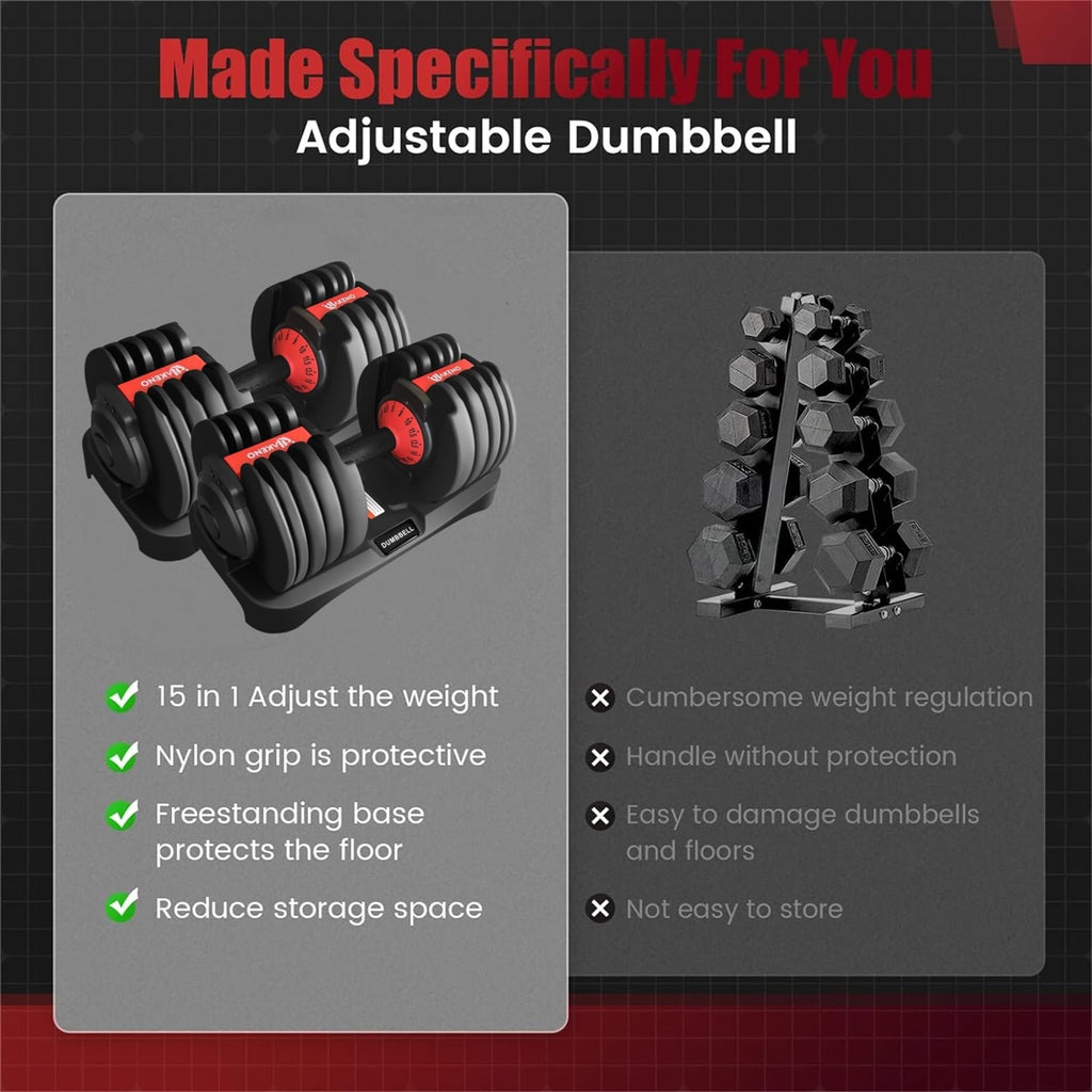 HAKENO 2x24 kg/40 kg Adjustable Dumbbells 15 in 1 Dumbbell Set Adjustable Space-saving Dumbbells, Strength Training and Home Training Variable Weights Space Saving (24-40 kg)