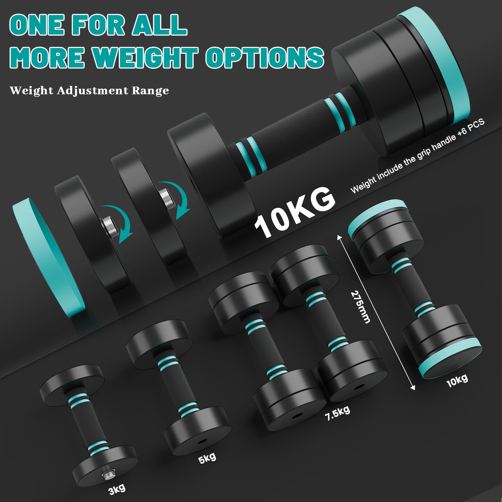 Dripex Steel Adjustable Dumbbells Set 2.5kg 5kg 7.5kg 10kg 15kg 25kg Dumbbells Pair Hand Weights with Foam Handle for Men Women Home Gym Fitness Dumbbell Training