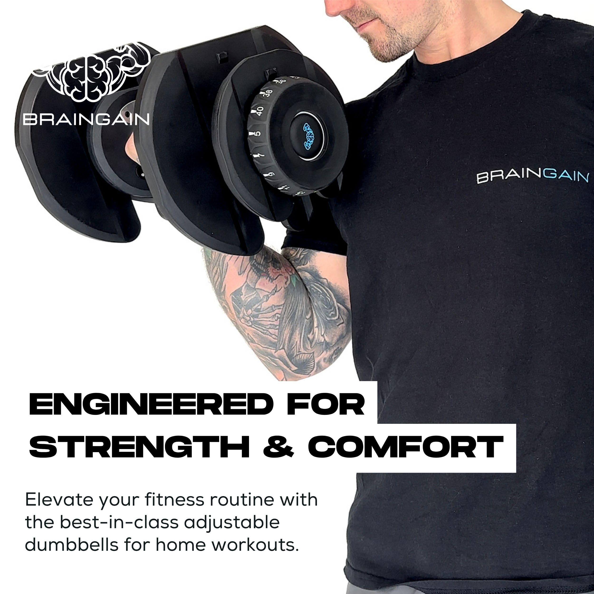 BRAINGAIN Adjustable Dumbbells Set – 15-in-1 & 17-in-1 Pairs | 24kg & 40kg Options | Space-Saving Home Gym Weights | Smart Click Technology | Durable Design