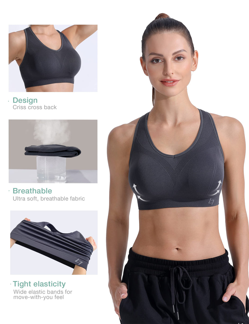 FITTIN Racerback Sports Bra for Women - Padded Seamless Activewear Bras for Yoga Gym Workout Fitness
