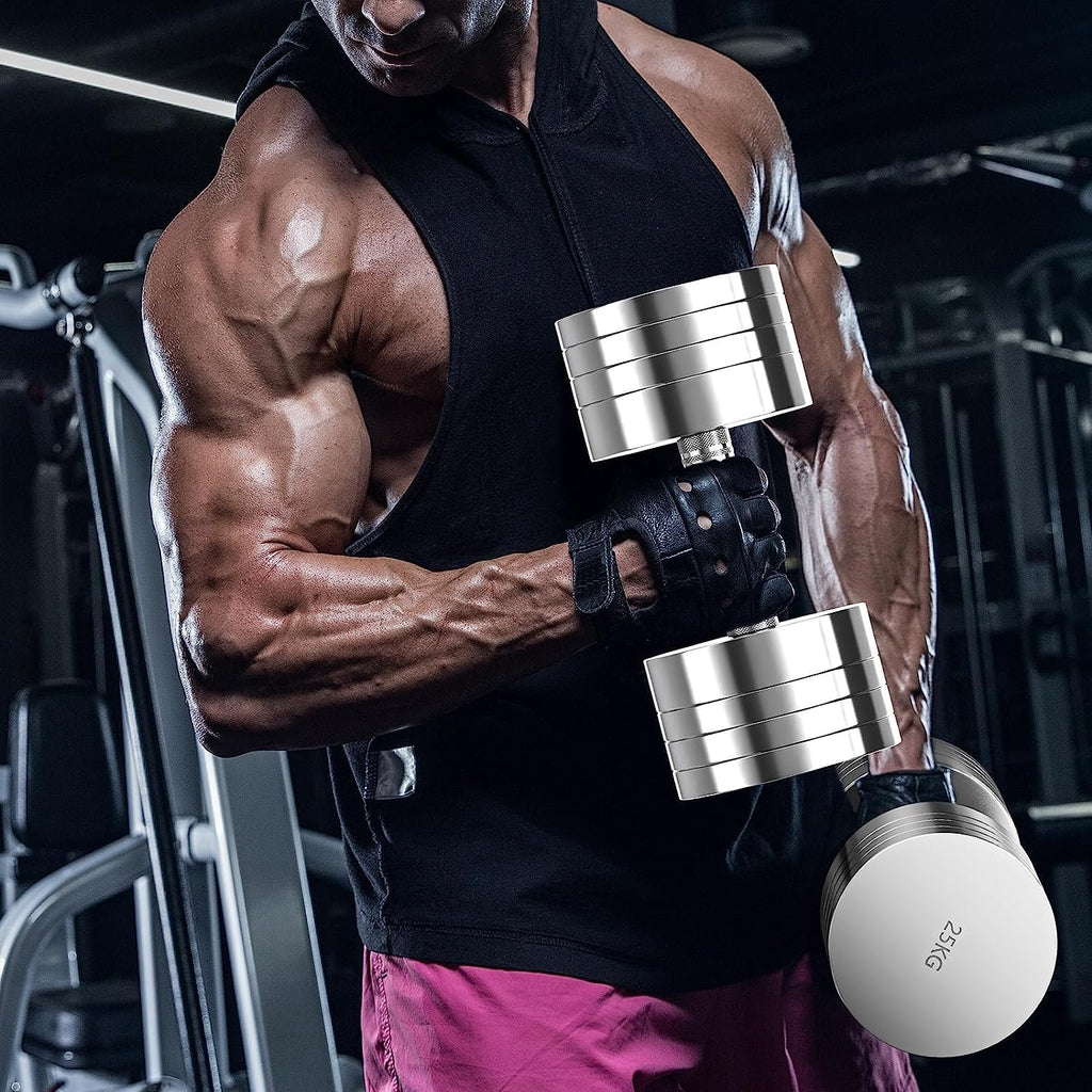 Dripex Steel Adjustable Dumbbells Set 2.5kg 5kg 7.5kg 10kg 15kg 25kg Dumbbells Pair Hand Weights with Foam Handle for Men Women Home Gym Fitness Dumbbell Training