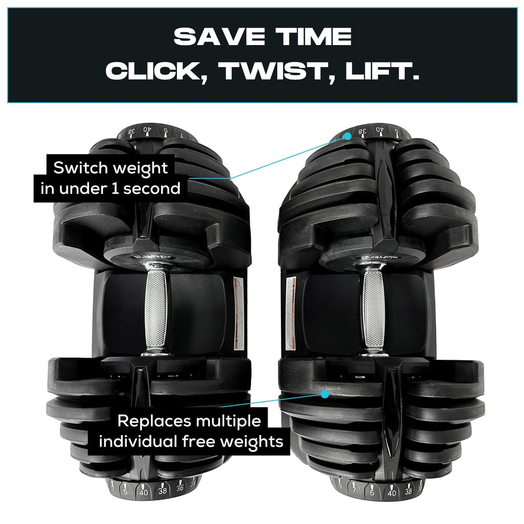 BRAINGAIN Adjustable Dumbbells Set – 15-in-1 & 17-in-1 Pairs | 24kg & 40kg Options | Space-Saving Home Gym Weights | Smart Click Technology | Durable Design