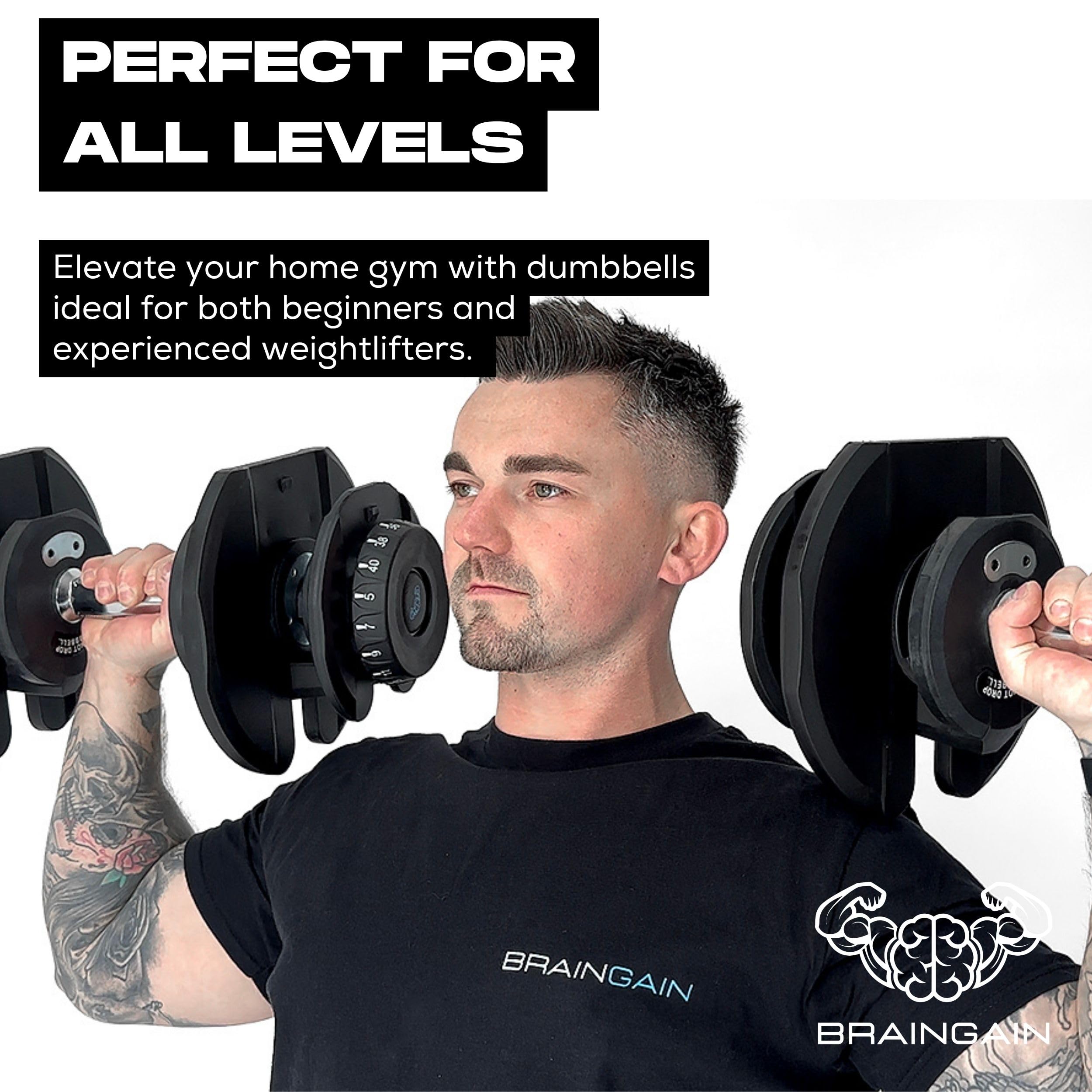 BRAINGAIN Adjustable Dumbbells Set – 15-in-1 & 17-in-1 Pairs | 24kg & 40kg Options | Space-Saving Home Gym Weights | Smart Click Technology | Durable Design