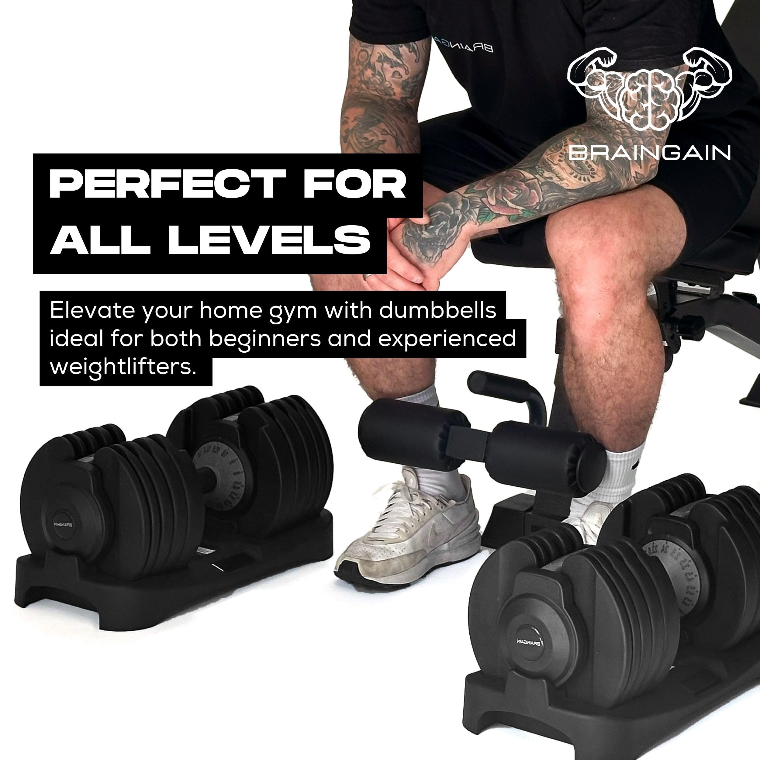 BRAINGAIN Adjustable Dumbbells Set – 15-in-1 & 17-in-1 Pairs | 24kg & 40kg Options | Space-Saving Home Gym Weights | Smart Click Technology | Durable Design