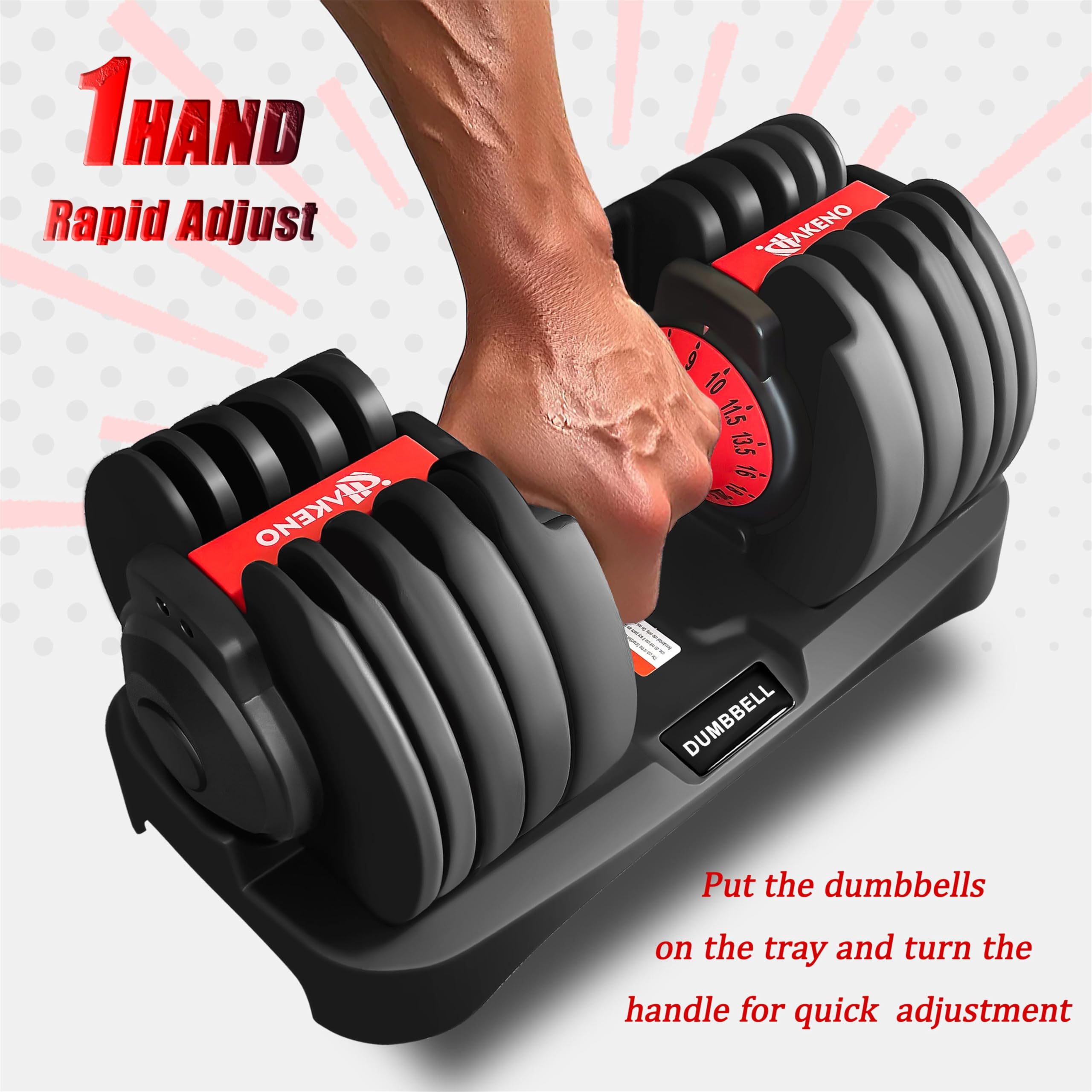 HAKENO 2x24 kg/40 kg Adjustable Dumbbells 15 in 1 Dumbbell Set Adjustable Space-saving Dumbbells, Strength Training and Home Training Variable Weights Space Saving (24-40 kg)