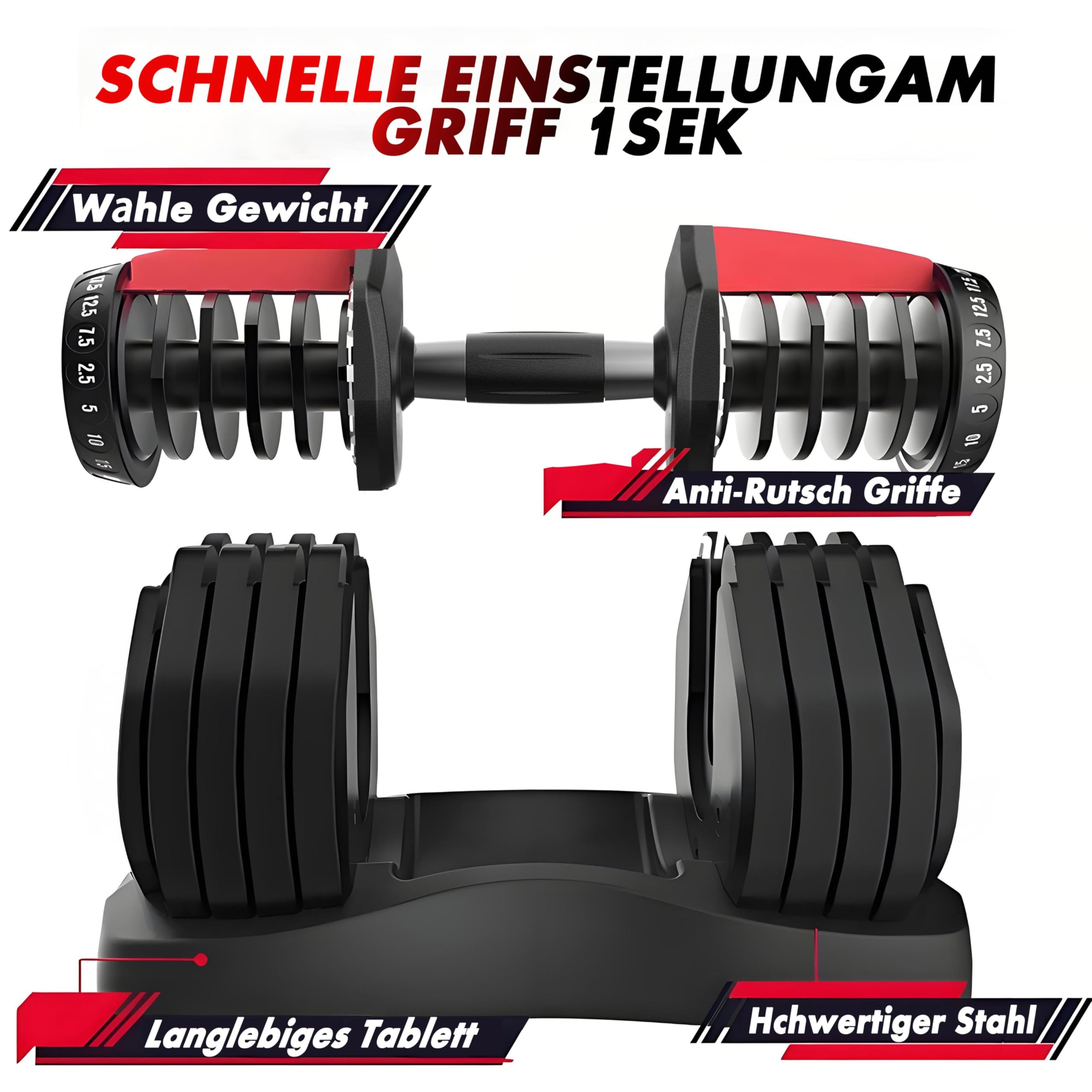 HAKENO 2x24 kg/40 kg Adjustable Dumbbells 15 in 1 Dumbbell Set Adjustable Space-saving Dumbbells, Strength Training and Home Training Variable Weights Space Saving (24-40 kg)