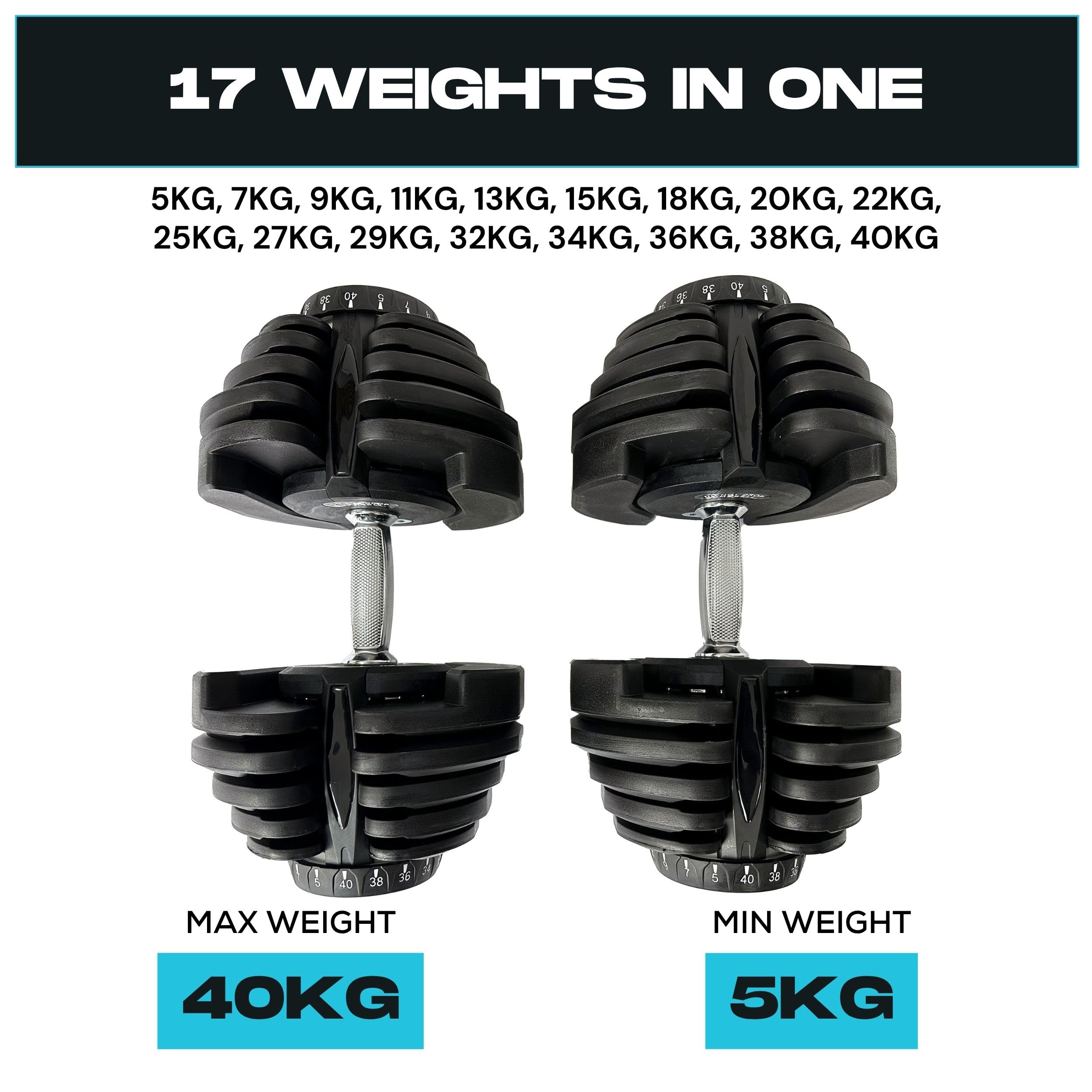 BRAINGAIN Adjustable Dumbbells Set – 15-in-1 & 17-in-1 Pairs | 24kg & 40kg Options | Space-Saving Home Gym Weights | Smart Click Technology | Durable Design