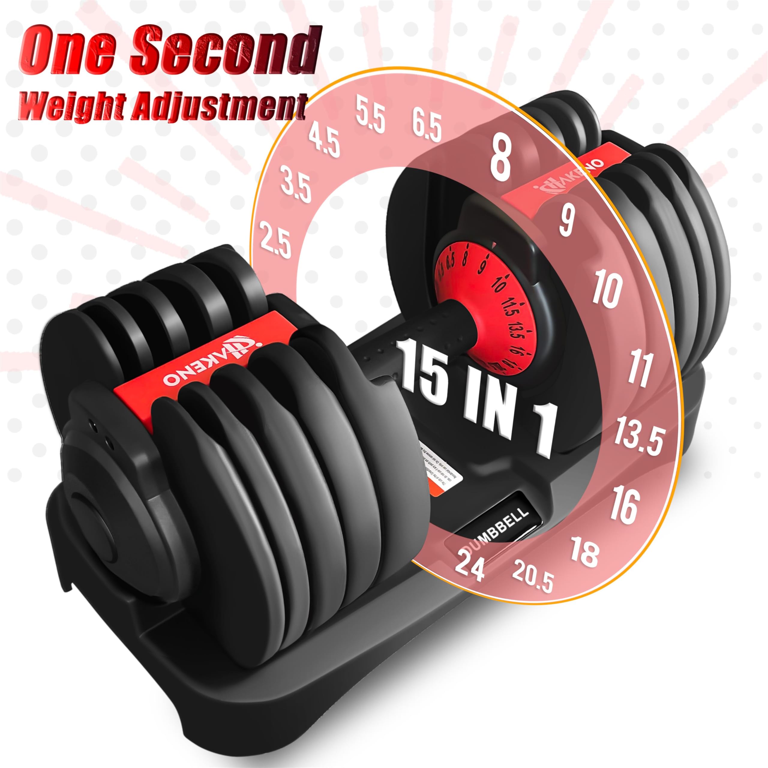 HAKENO 2x24 kg/40 kg Adjustable Dumbbells 15 in 1 Dumbbell Set Adjustable Space-saving Dumbbells, Strength Training and Home Training Variable Weights Space Saving (24-40 kg)