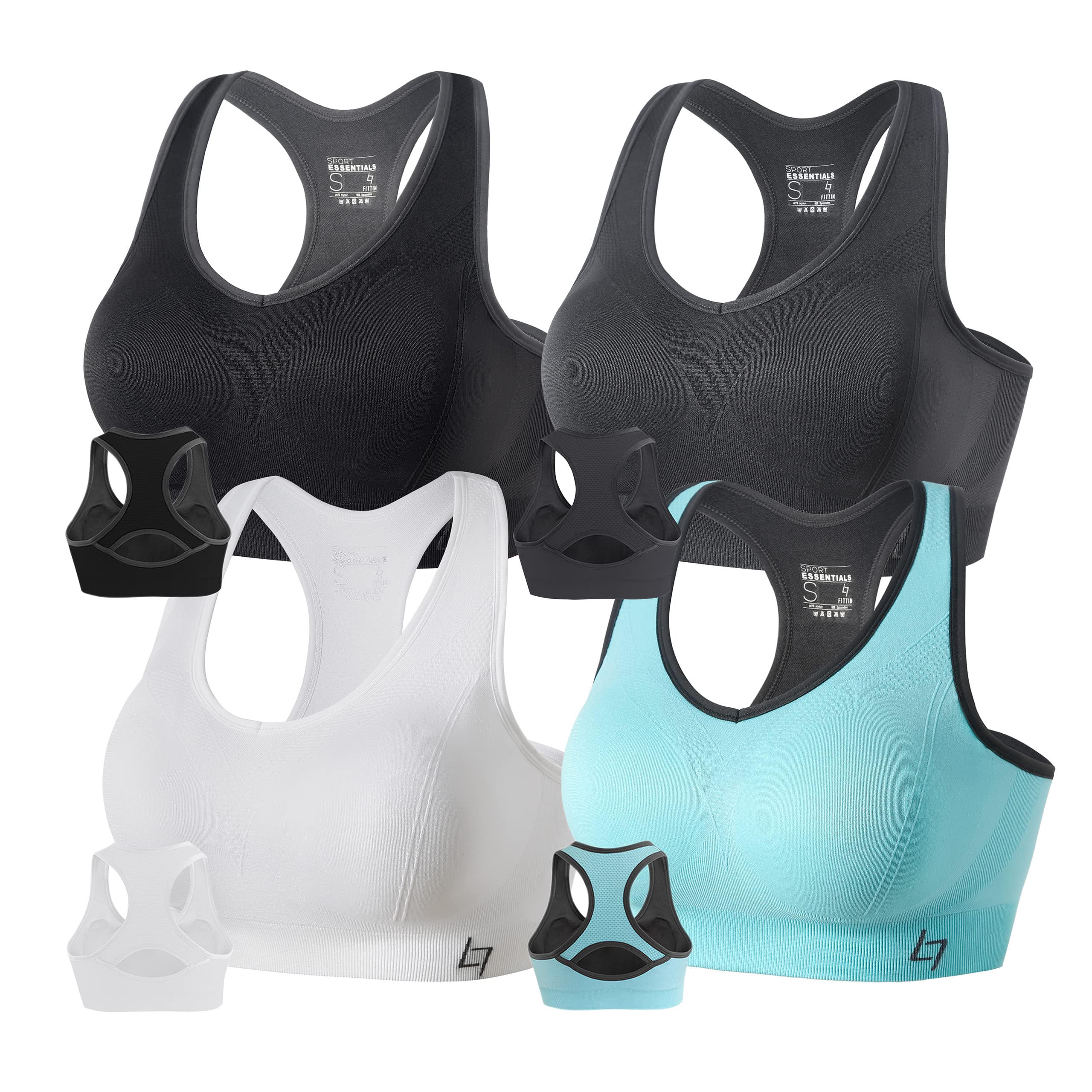 FITTIN Racerback Sports Bra for Women - Padded Seamless Activewear Bras for Yoga Gym Workout Fitness